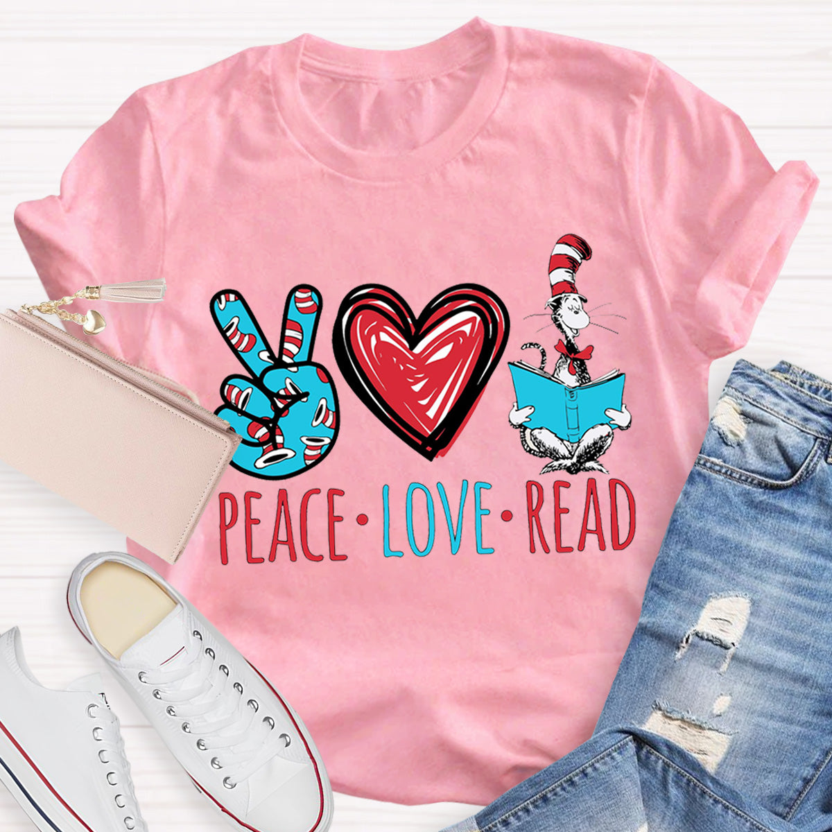 Dr. Seuss Peace Love Read Teacher T-Shirt