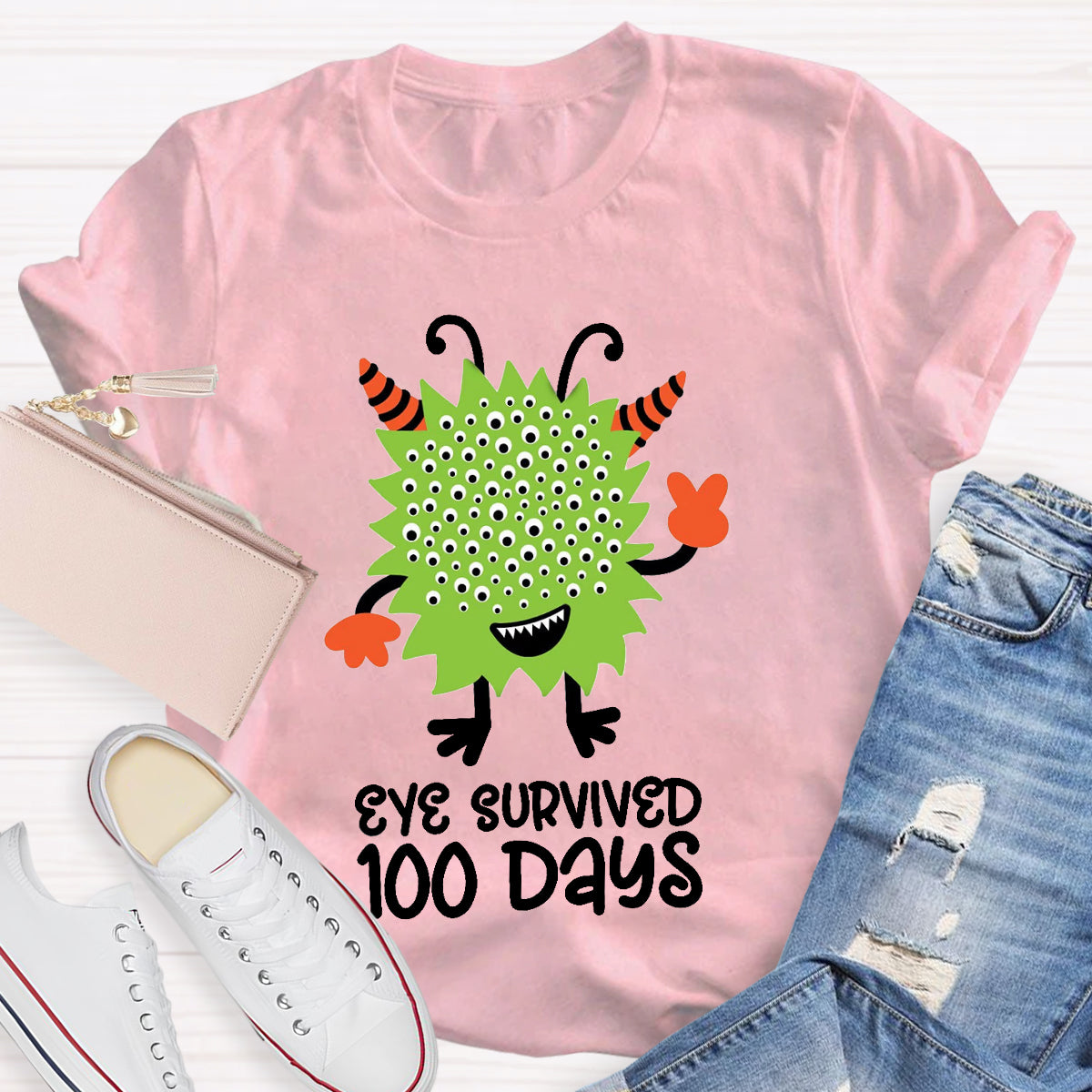 Eye Survived 100 Days Teacher T-Shirt