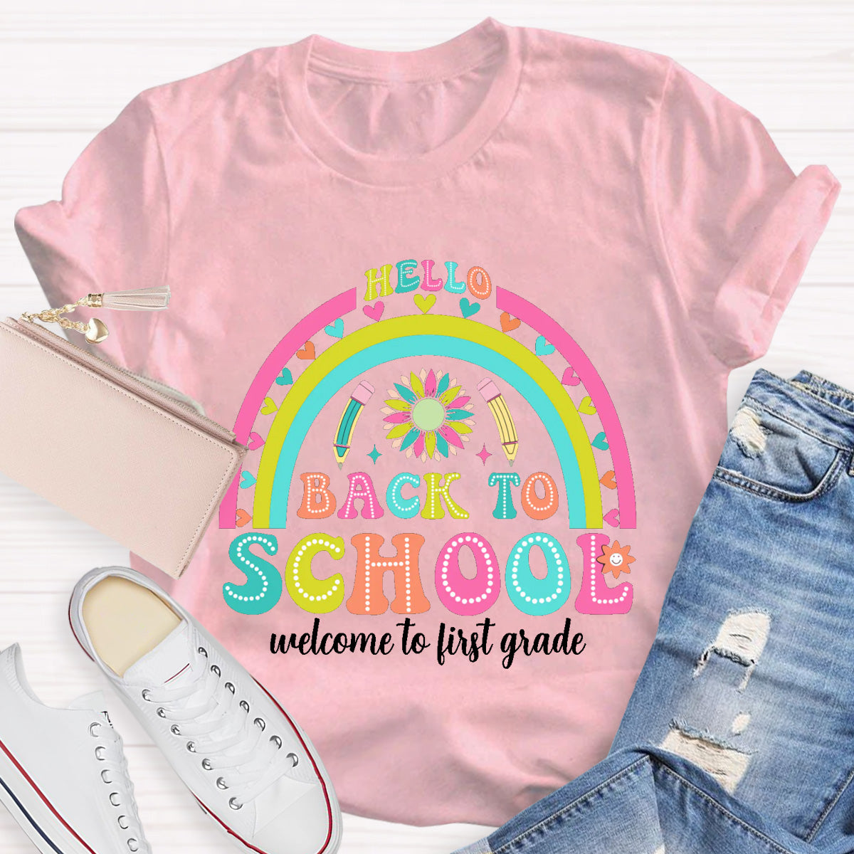Personalized Grade Hello First Grade Back to school Teacher T-Shirt