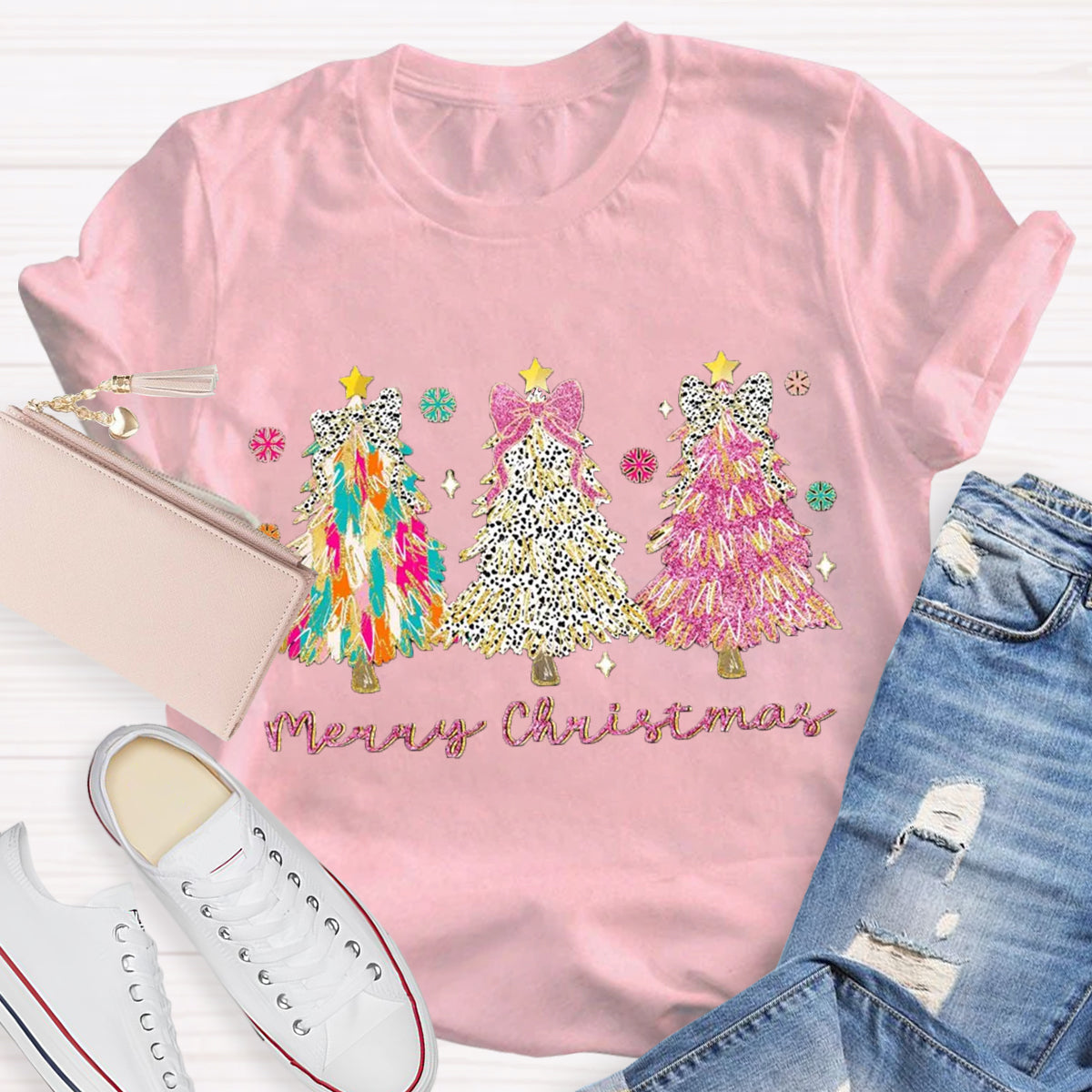 Colorful Coquette Glitter Christmas Tree  T-Shirt