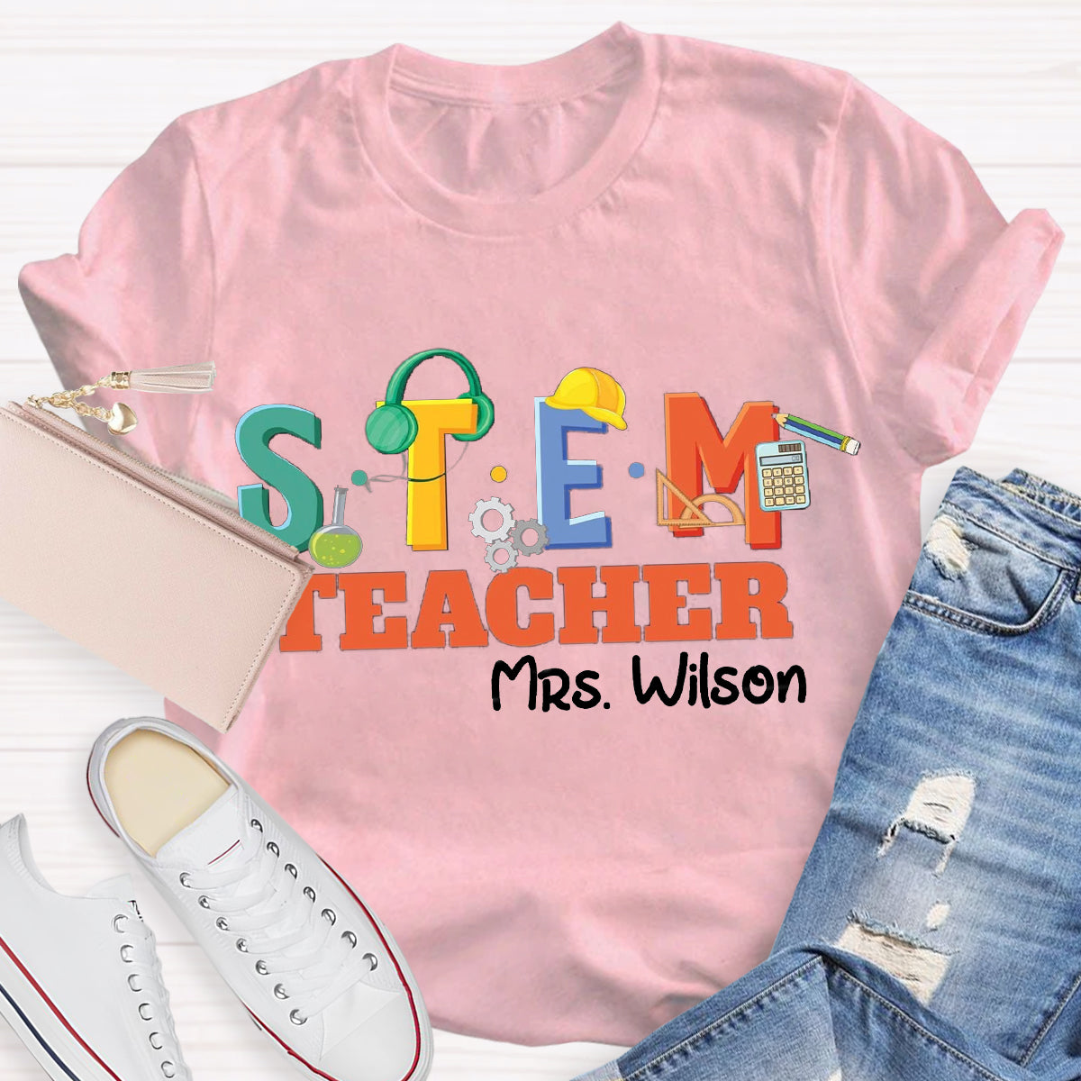 Personalized Name STEM Teacher Pencil T-Shirt