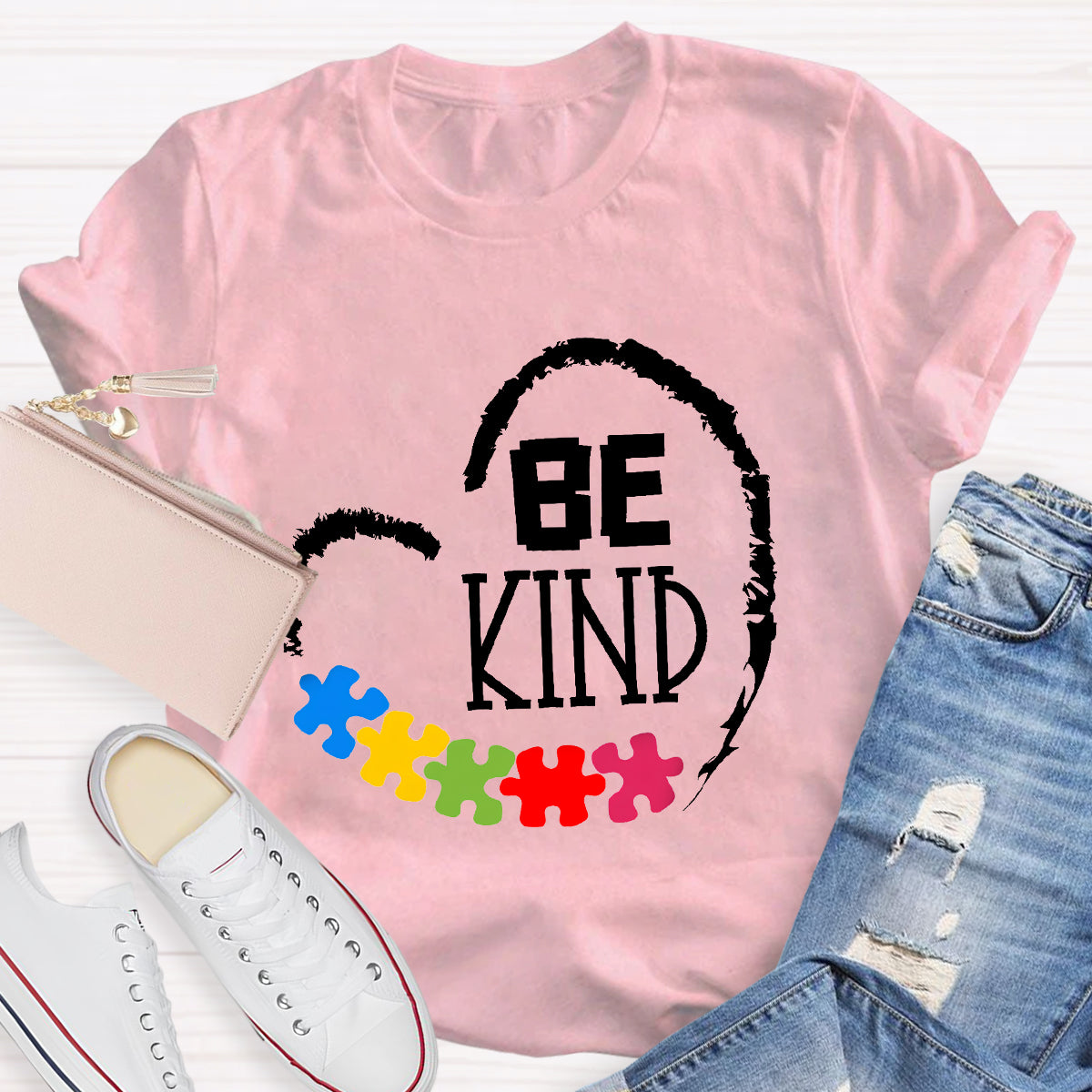 Be Kind Heart Puzzle Teacher T-Shirt