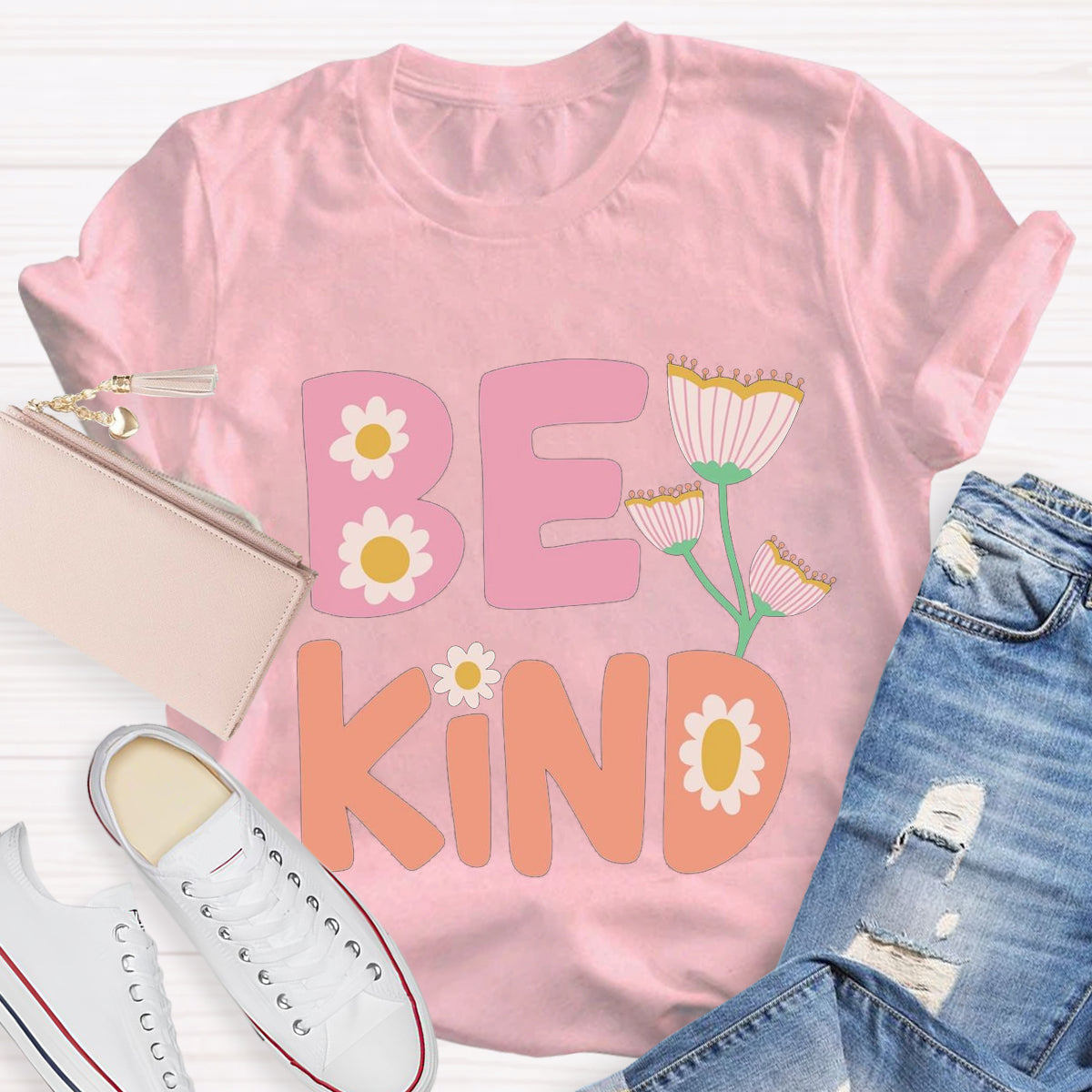 Be Kind Pink Flower Teacher T-Shirt