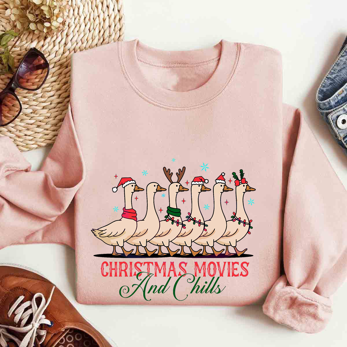 Christmas Movie And Chills Merry Duckmas Christmas Light Sweatshirt