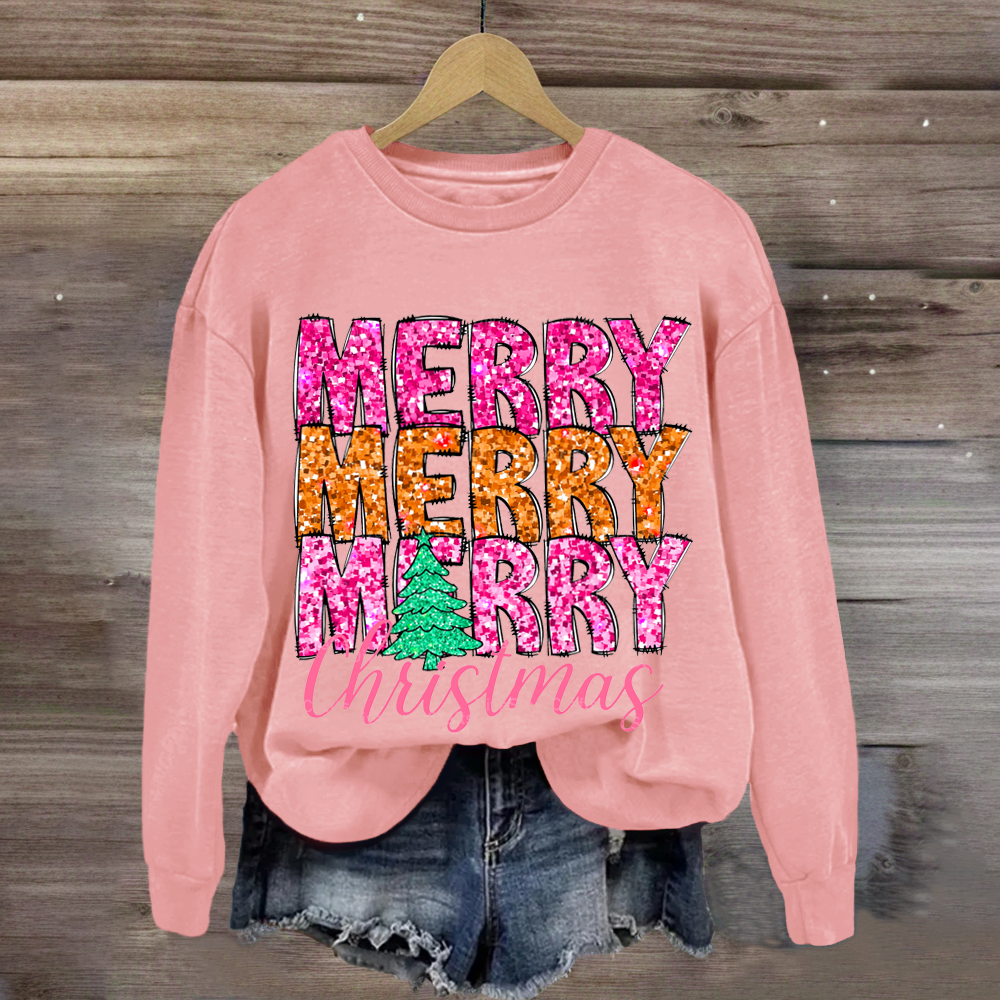 Merry Merry Merry Glitter Christmas Sweatshirt