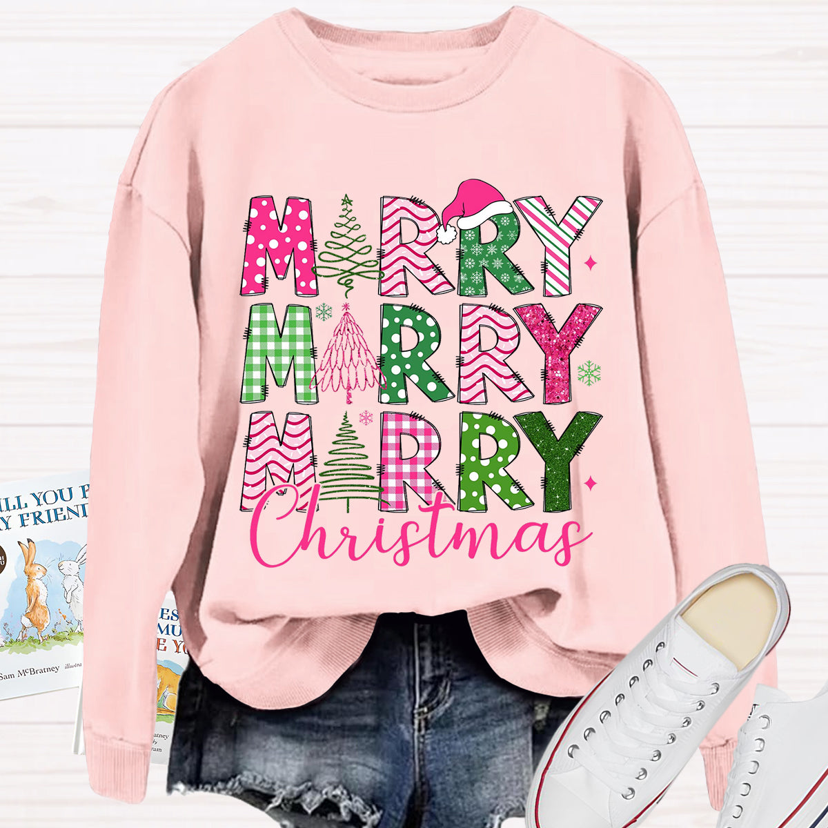 Merry Christmas Tree Geometric Pattern Design Sweatshirt