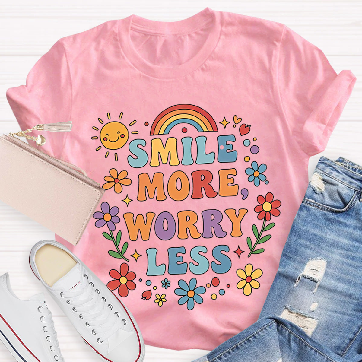 Smile More Worry Less Teacher T-Shirt