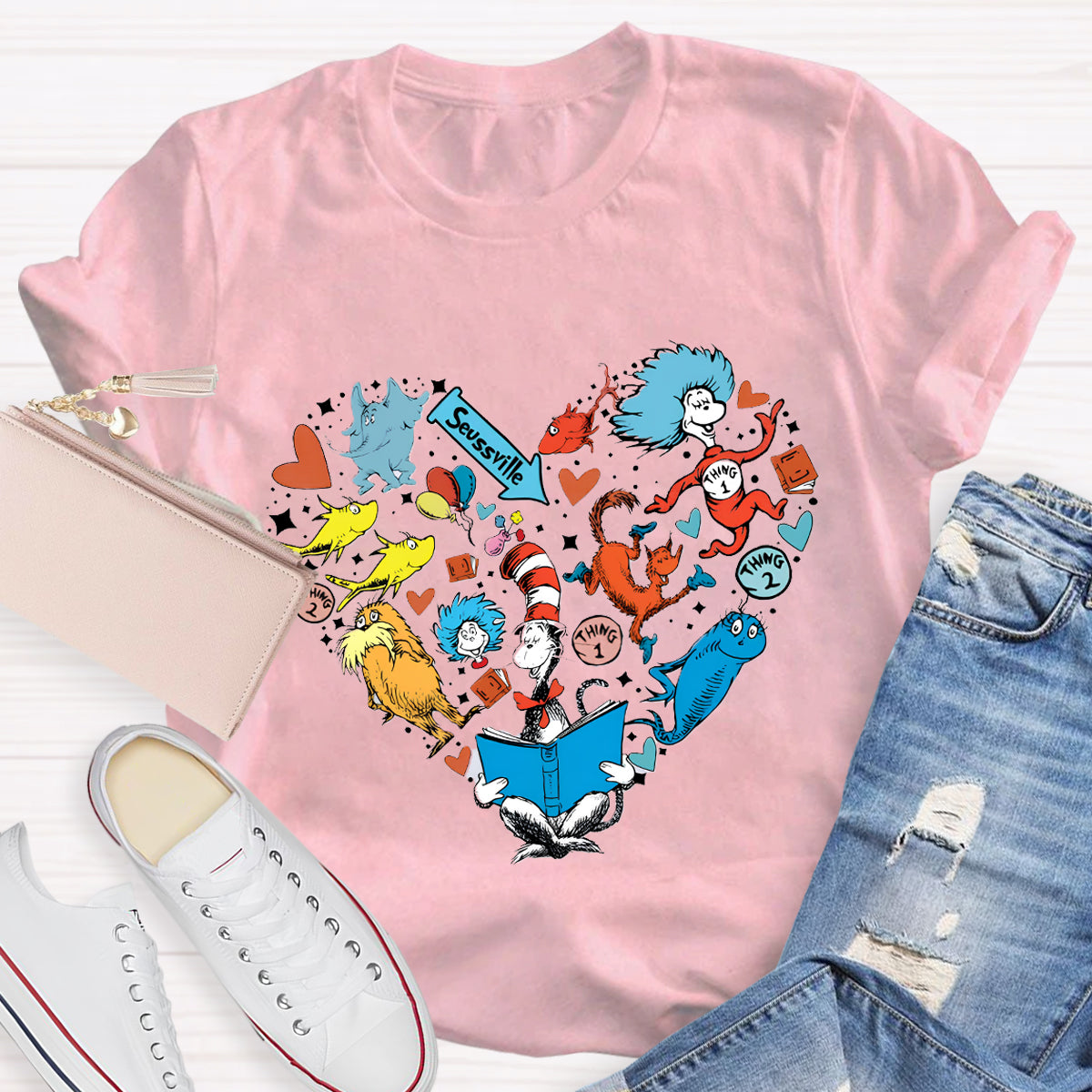 The Cat In The Hat Heart Teacher T-Shirt