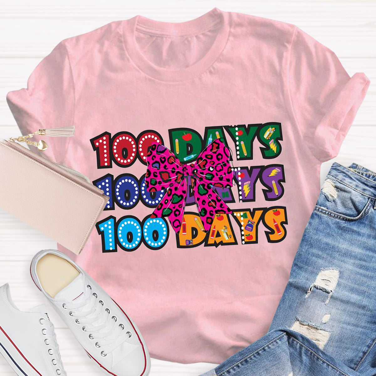 100 Days  Bow Teacher T-Shirt