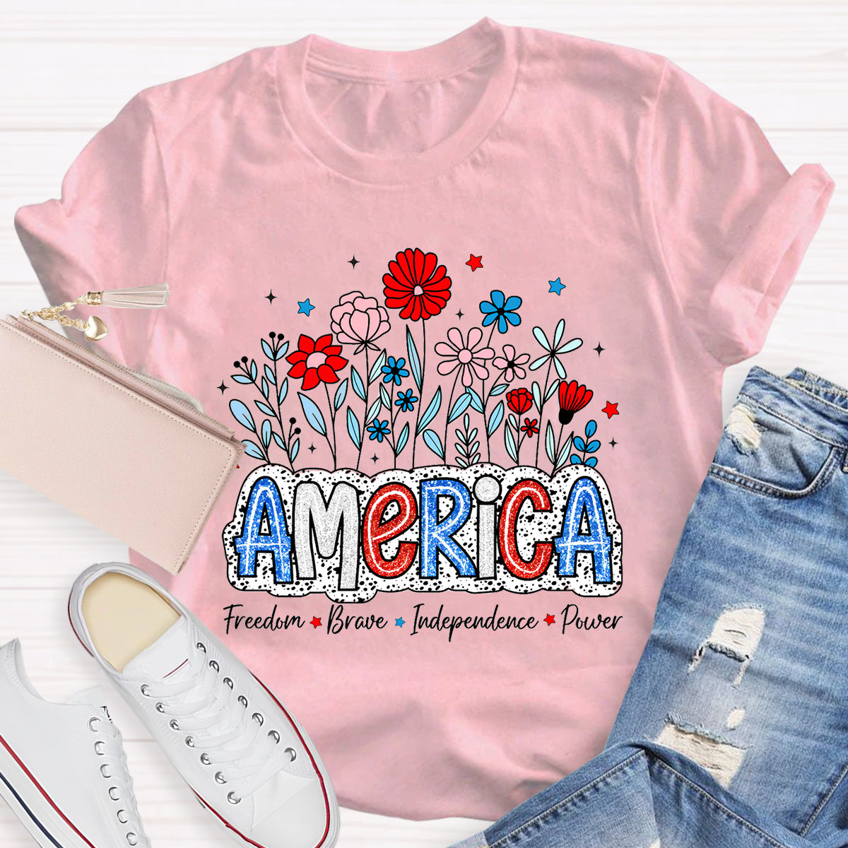 American Teacher Freedom Brave Power T-Shirt