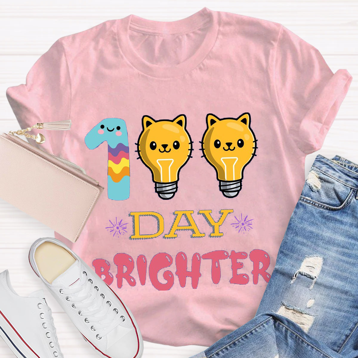 100 Days Brighter Cute Cat T-Shirt