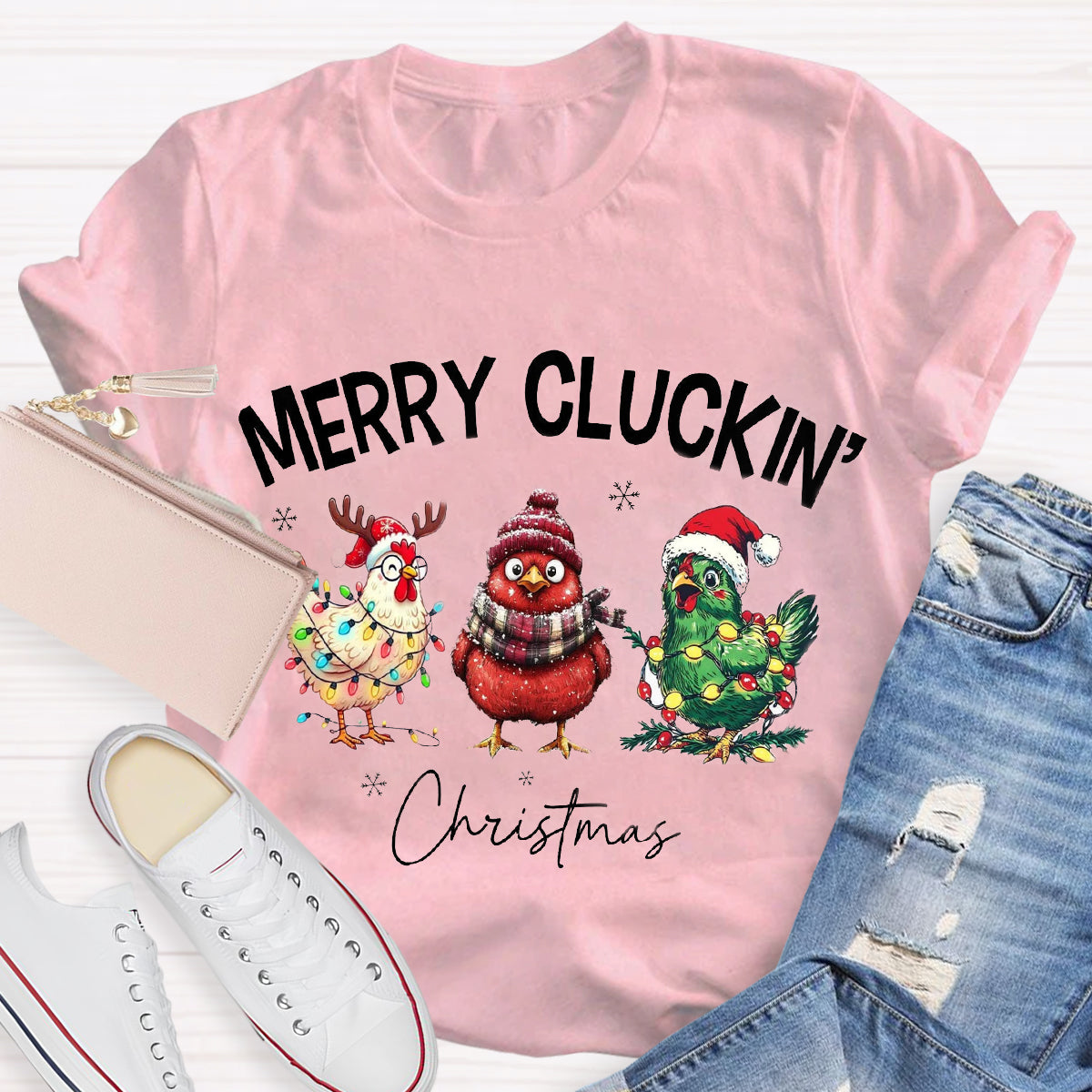 Merry Cluckin Chicken Funny Christmas T-Shirt