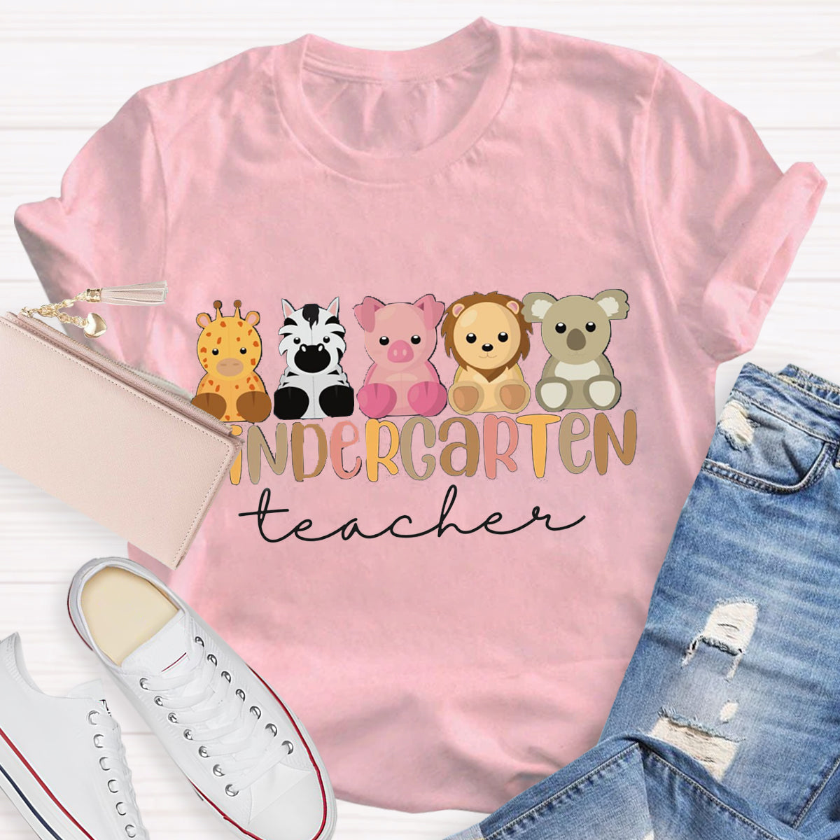 Personalized Grade Kindergarten Animal Teacher T-Shirt