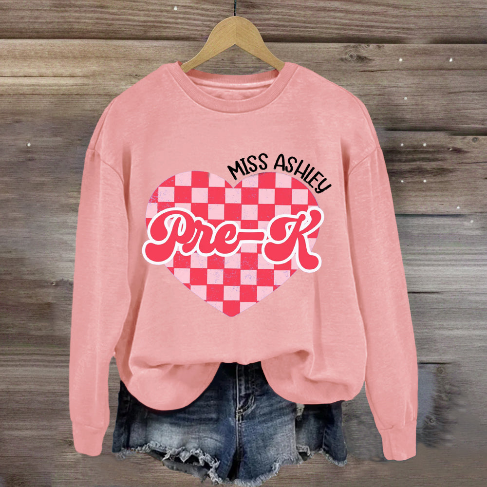 Personalized Name And Grade Pink Heart  Sweatshirt