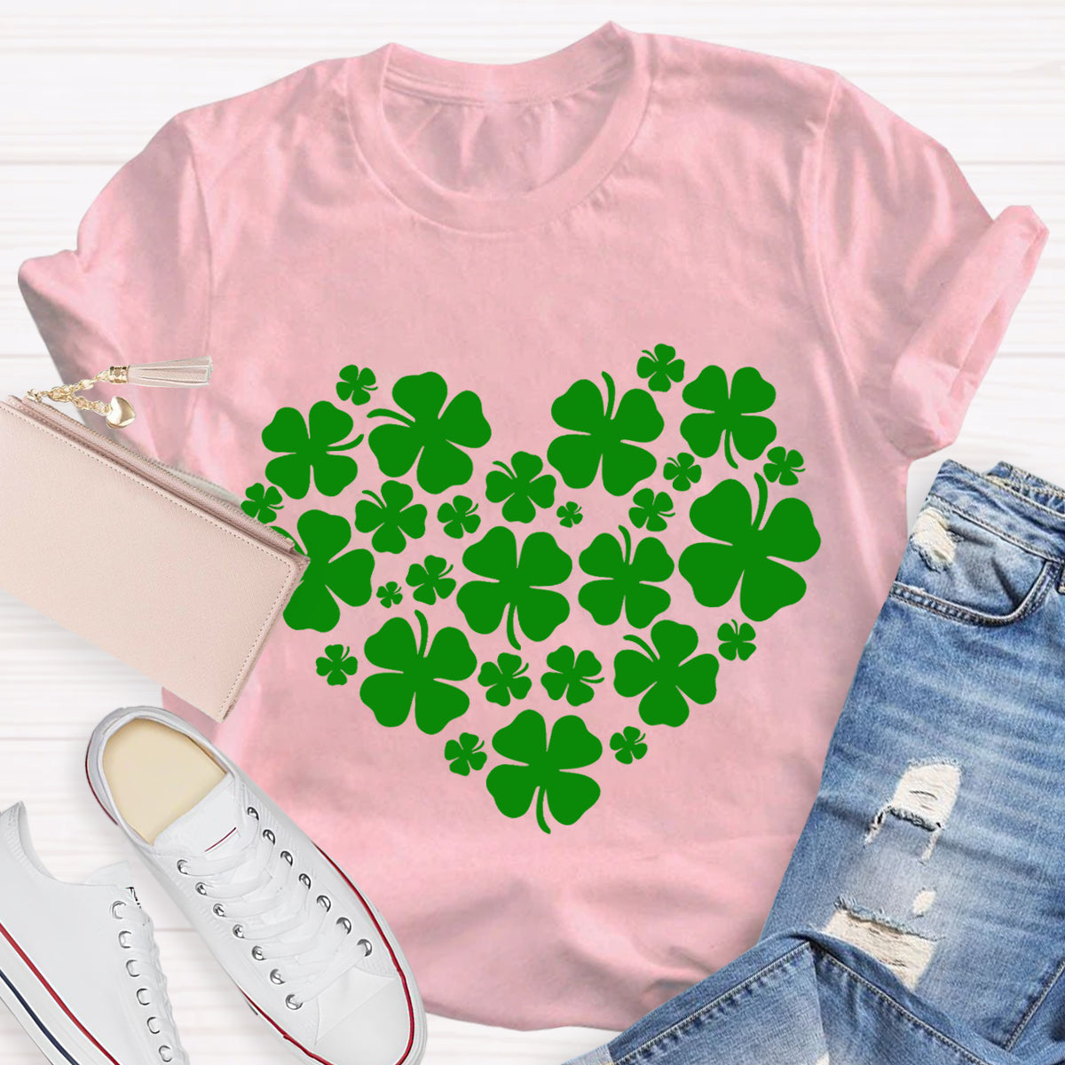 Cute Shamrocks in Heart T-Shirt