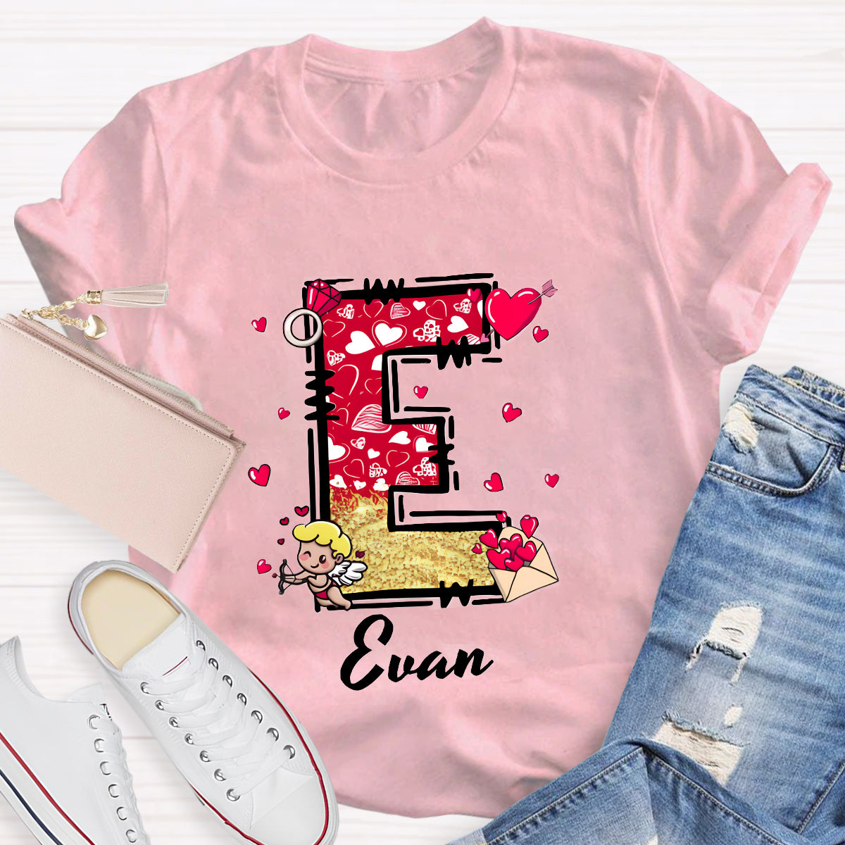 Personalized Name Valentine Day Alphabet T-Shirt