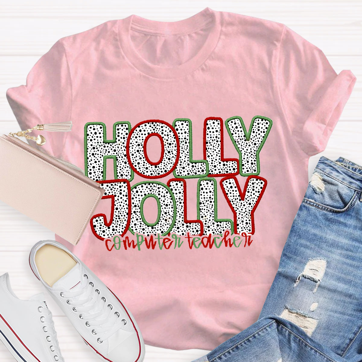 Personalized Subject Holly Jolly Teacher T-Shirt