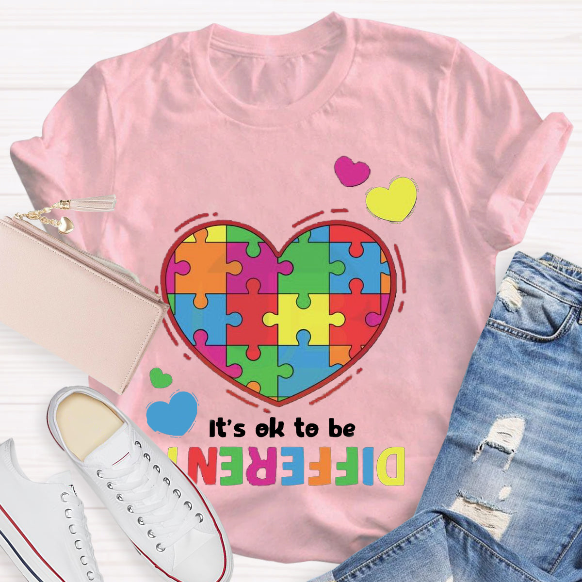 It's Ok To Be Different Colorful Heart T-Shirt