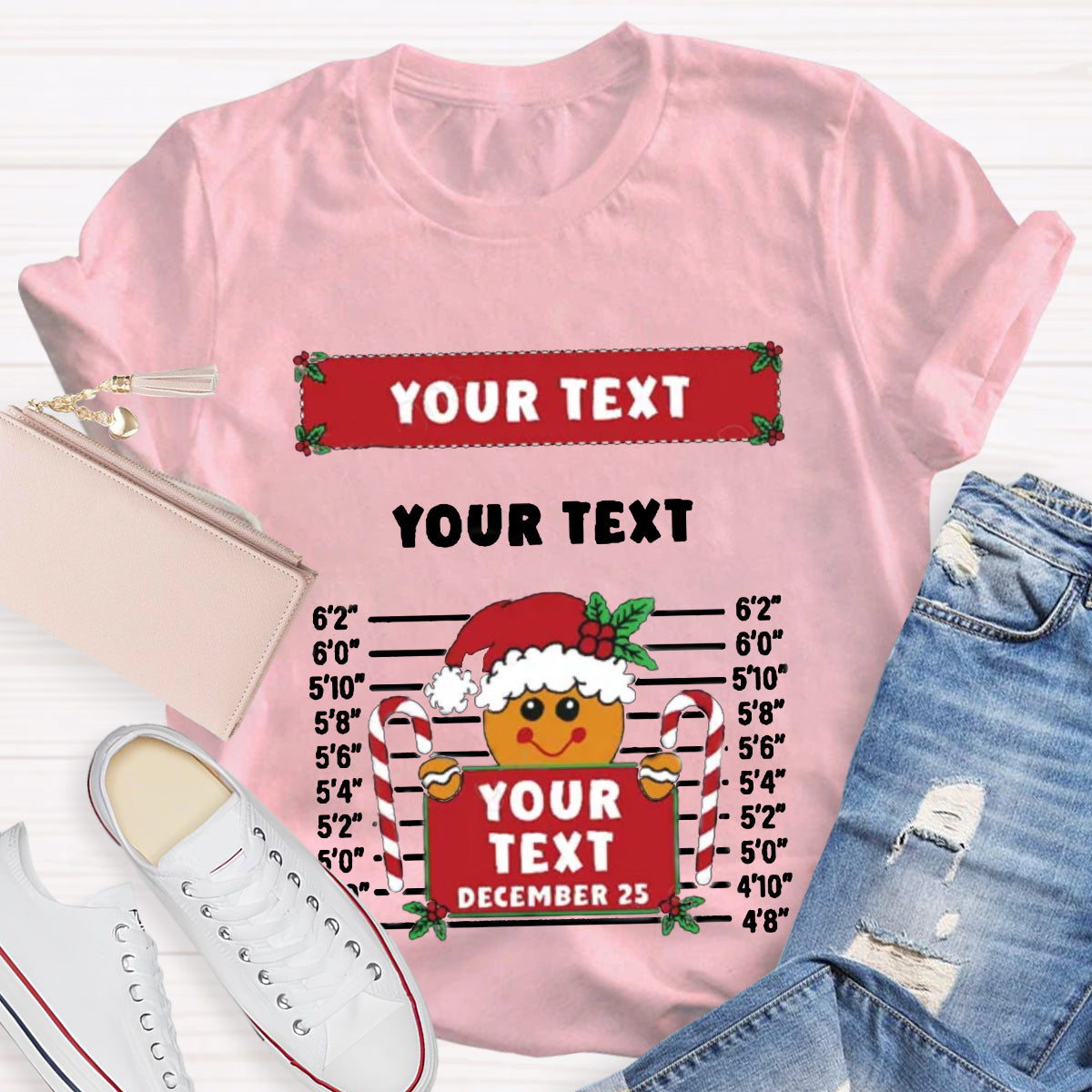 Personalized Text Funny Gingerbread Inmate Christmas Teacher T-Shirt