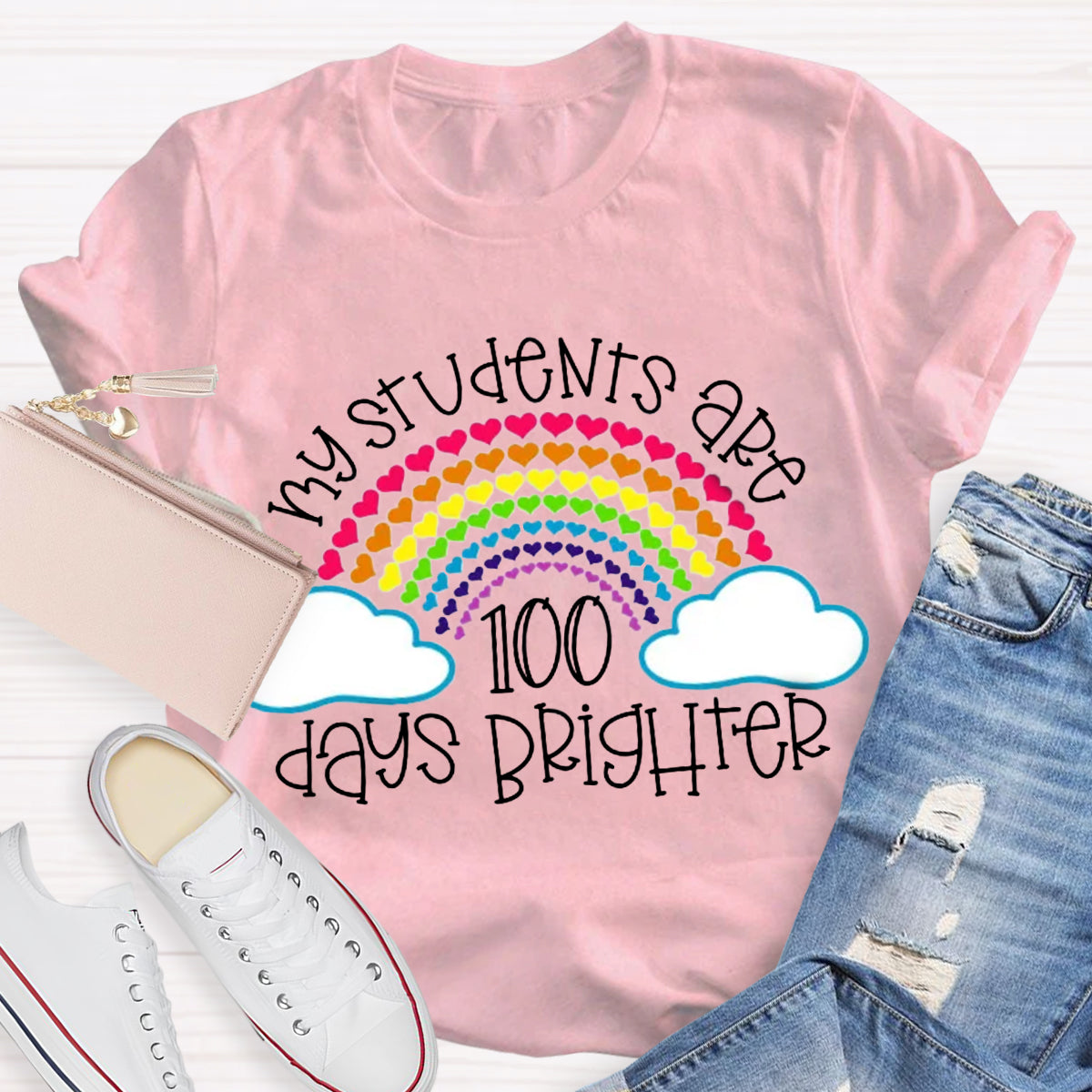 My Students Are 100 Days Brighter Rainbow Teacher T-Shirt