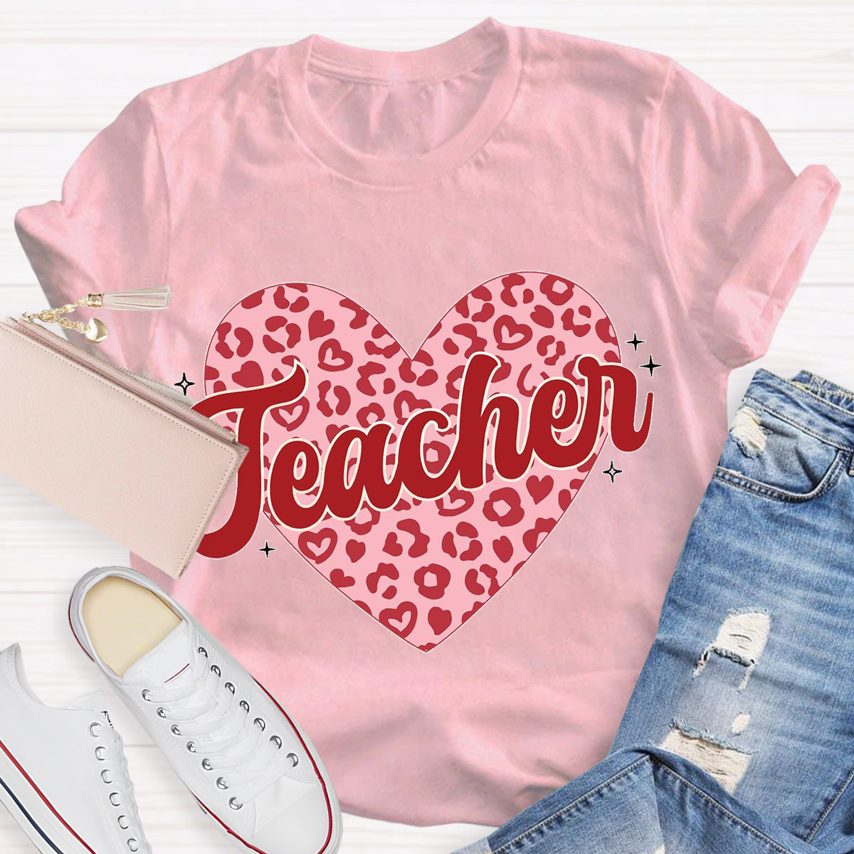 Checkered Heart Teacher T-Shirt