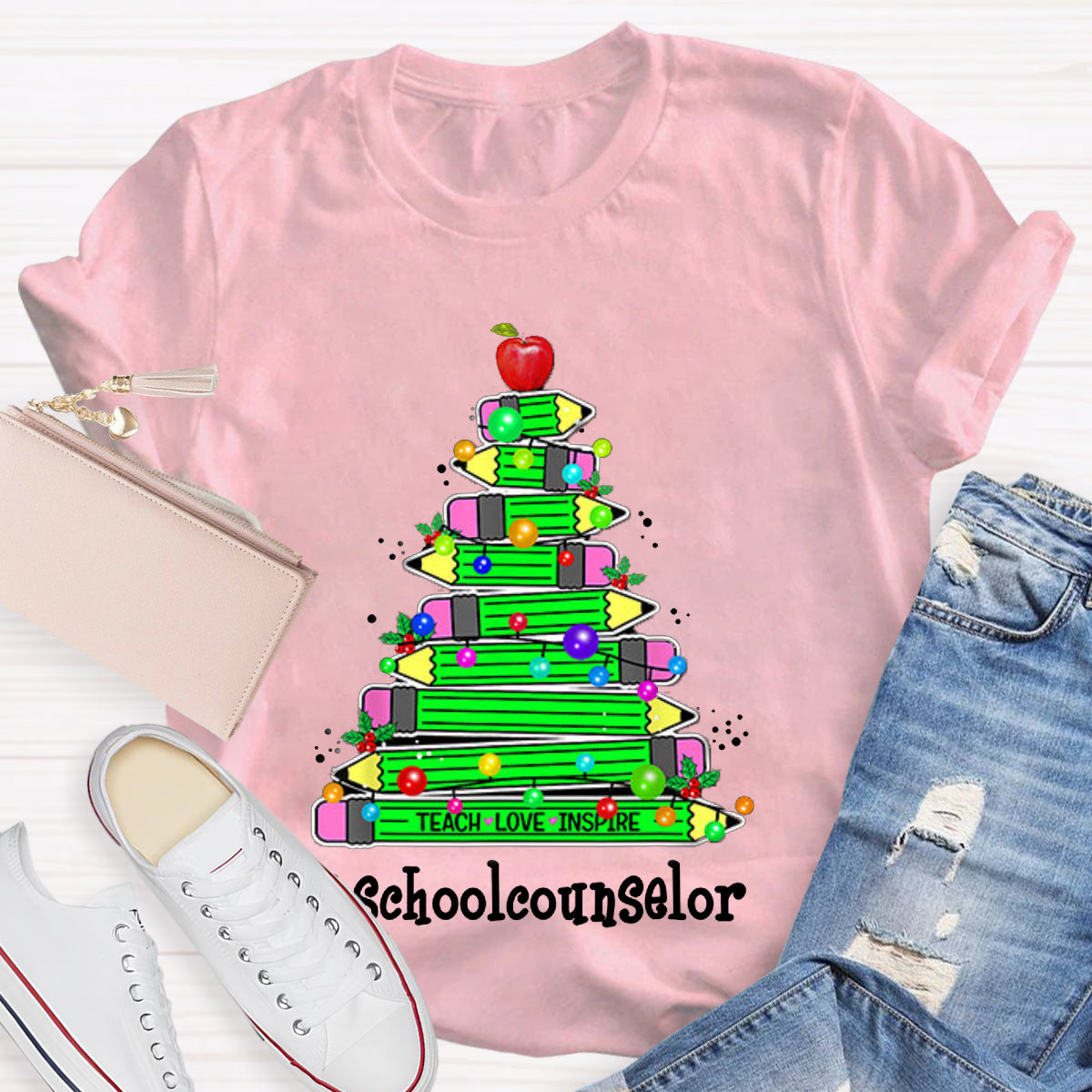 Personalized Position Of School Pencil Tree Teacher T-Shirt