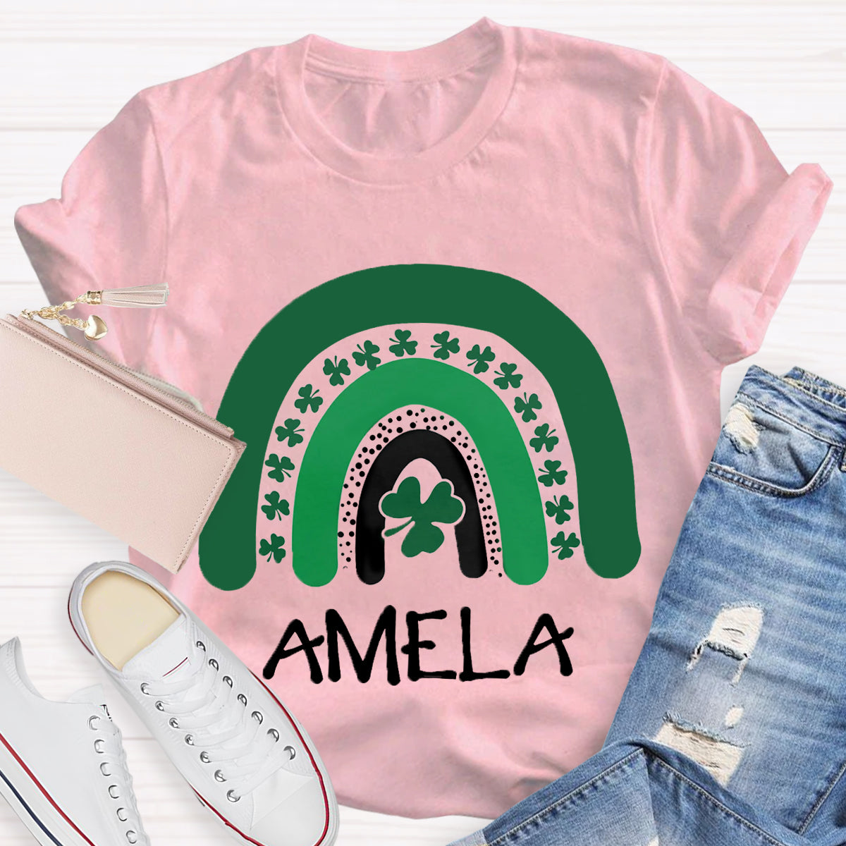 Personalized Name Green Rainbow St Patrick's Day T-Shirt