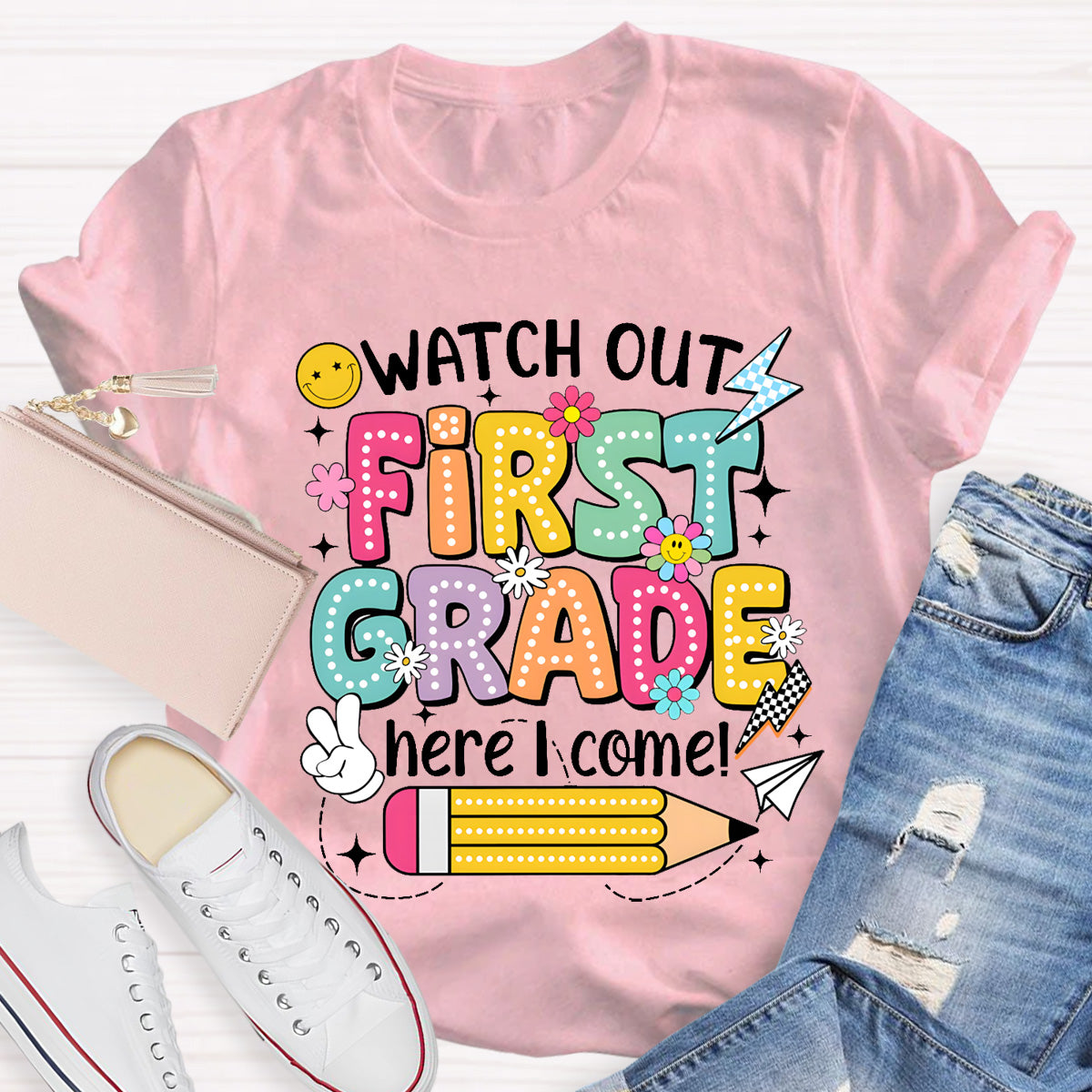 Personalized Grade Watch Out First Grade Here I Come Teacher T-Shirt
