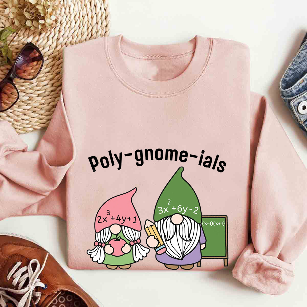 Poly-gnome-ials Funny Gnome Math Teacher Sweatshirt