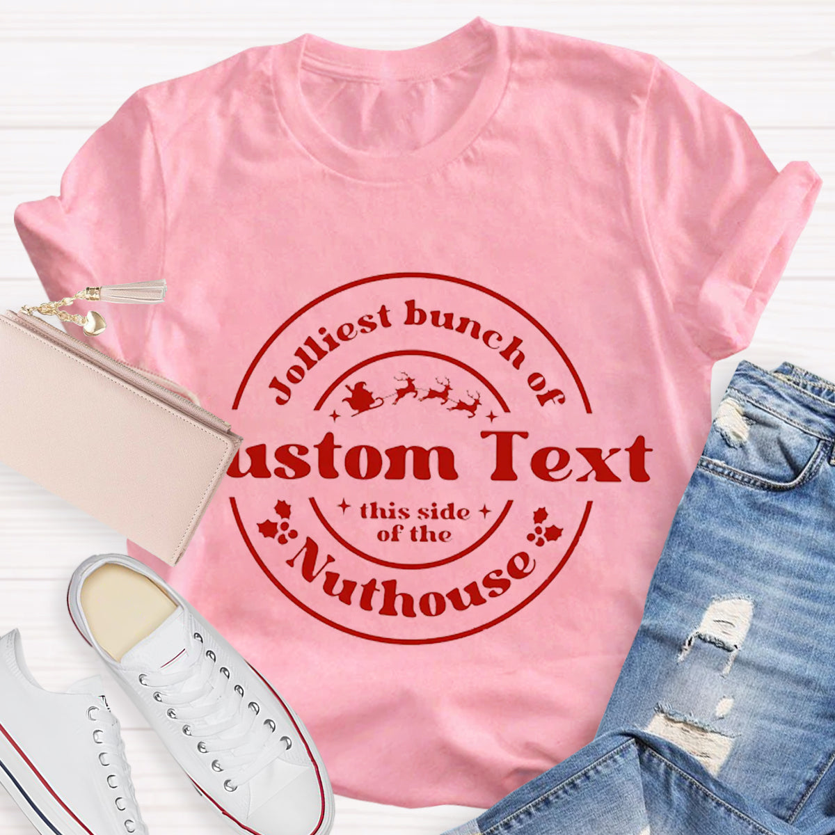 Personalized Text Jolliest Bunch of Custom Text This Side of the Nuthouse Christmas Graphic T-shirts