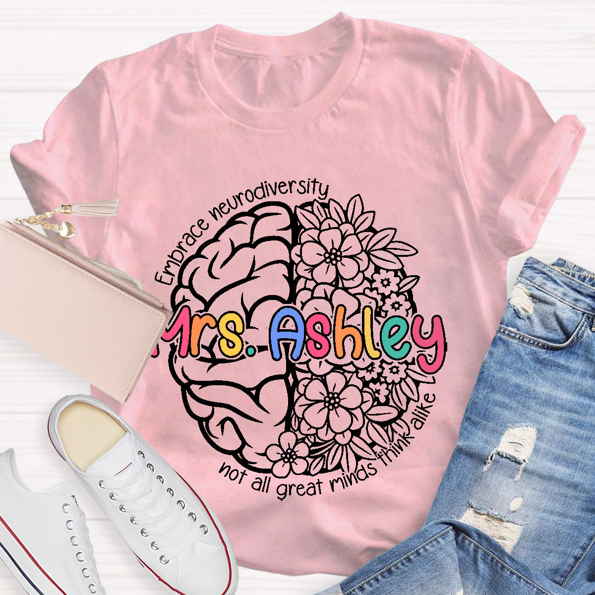 Personalized Name Not All Great Minds Think Alike Teacher T-Shirt