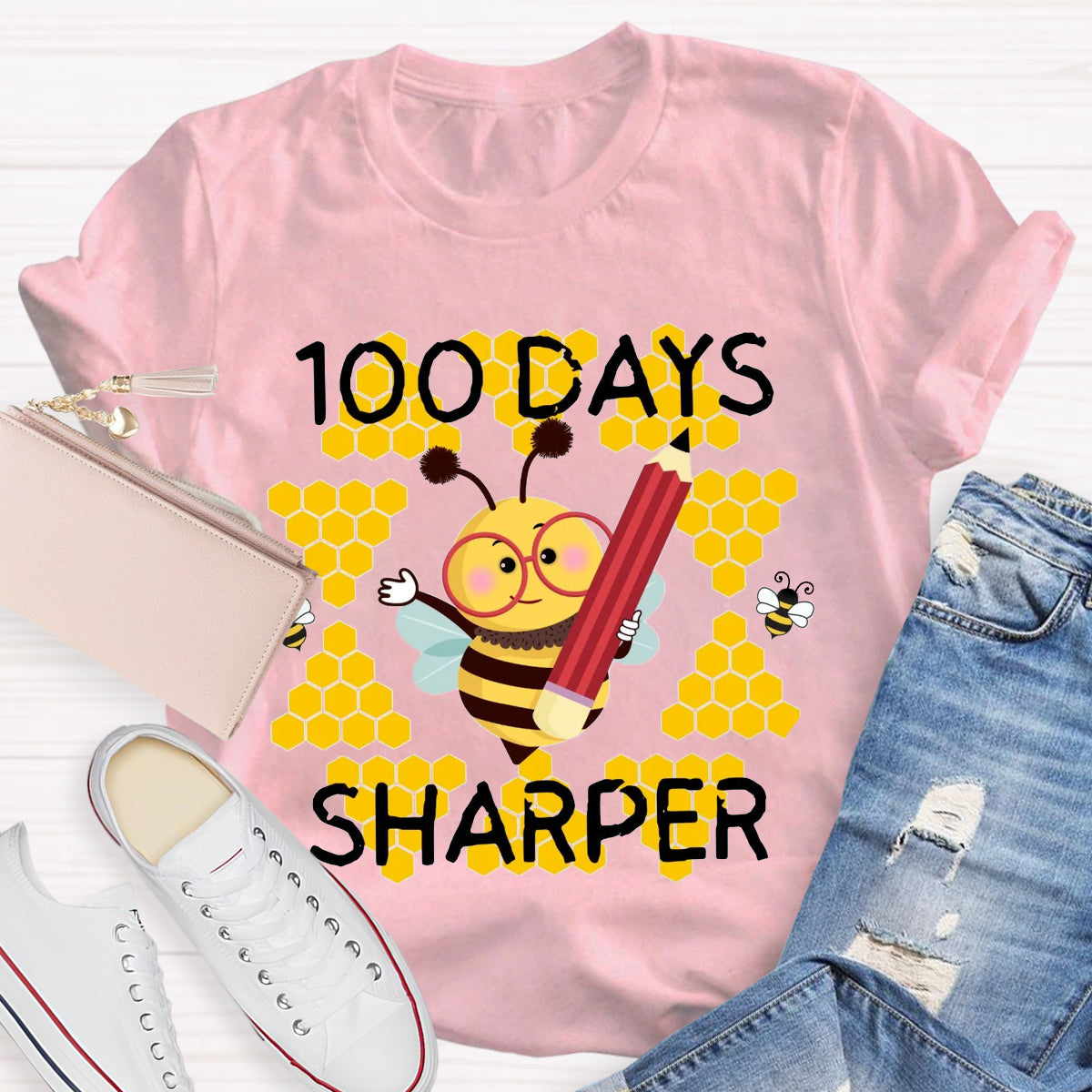 100 Days Sharper Funny Bee  T-Shirt