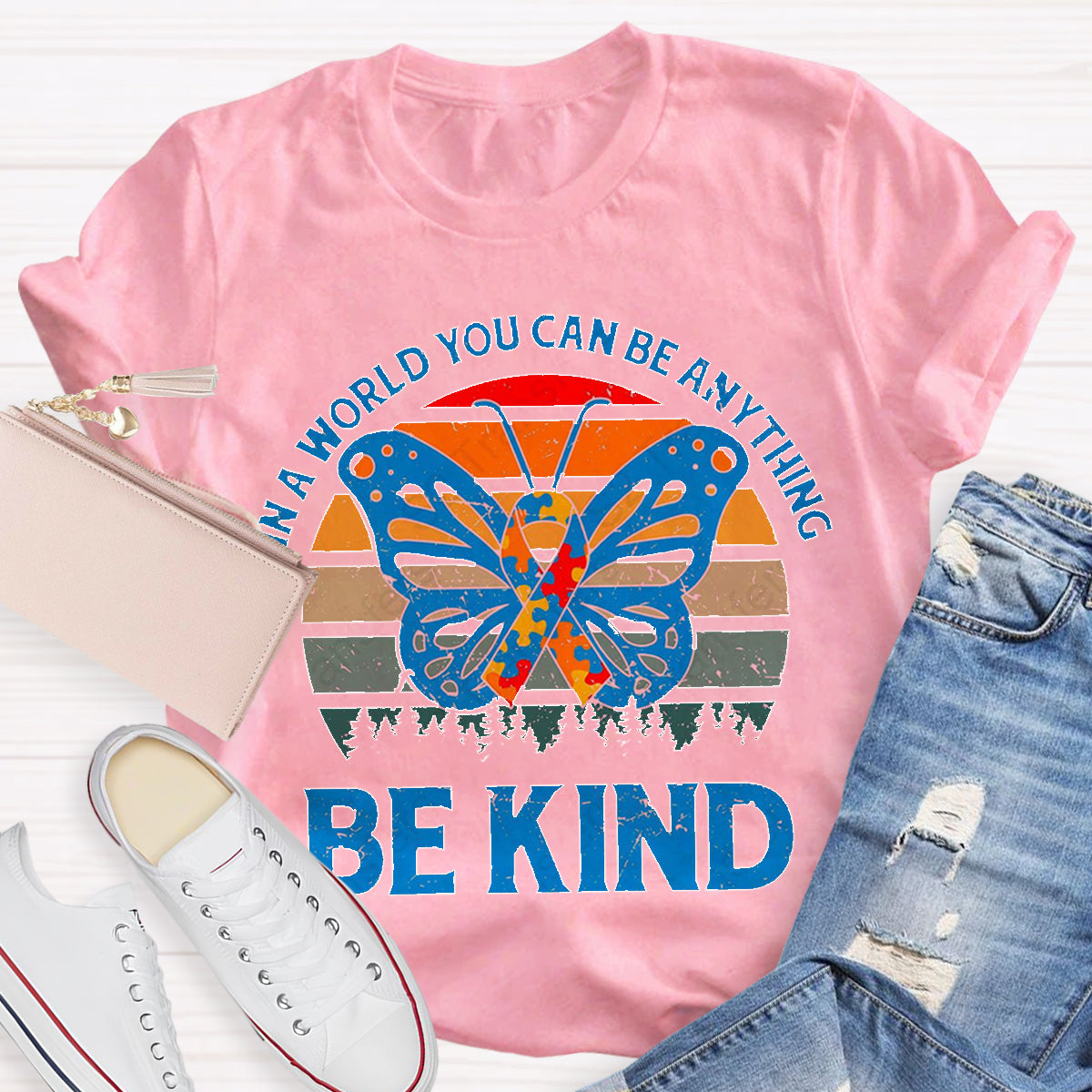 In A Word You Can Be Anything Be Kind Teacher T-Shirt