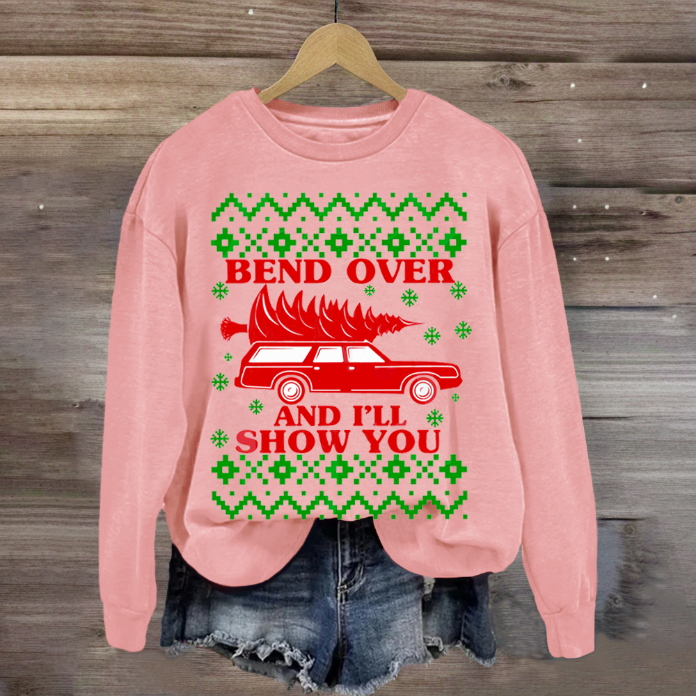 Bend Over And I'll Show You Christmas Red Car Sublimation Sweatshirt