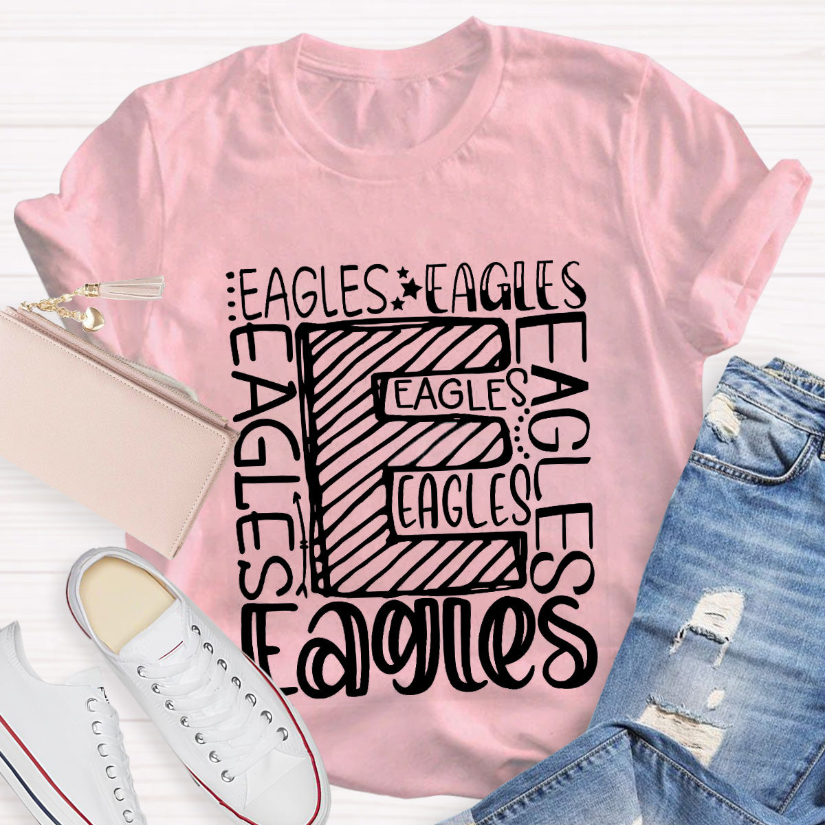 Personalized School Mascot Eagles Black Letters Teacher T-Shirt