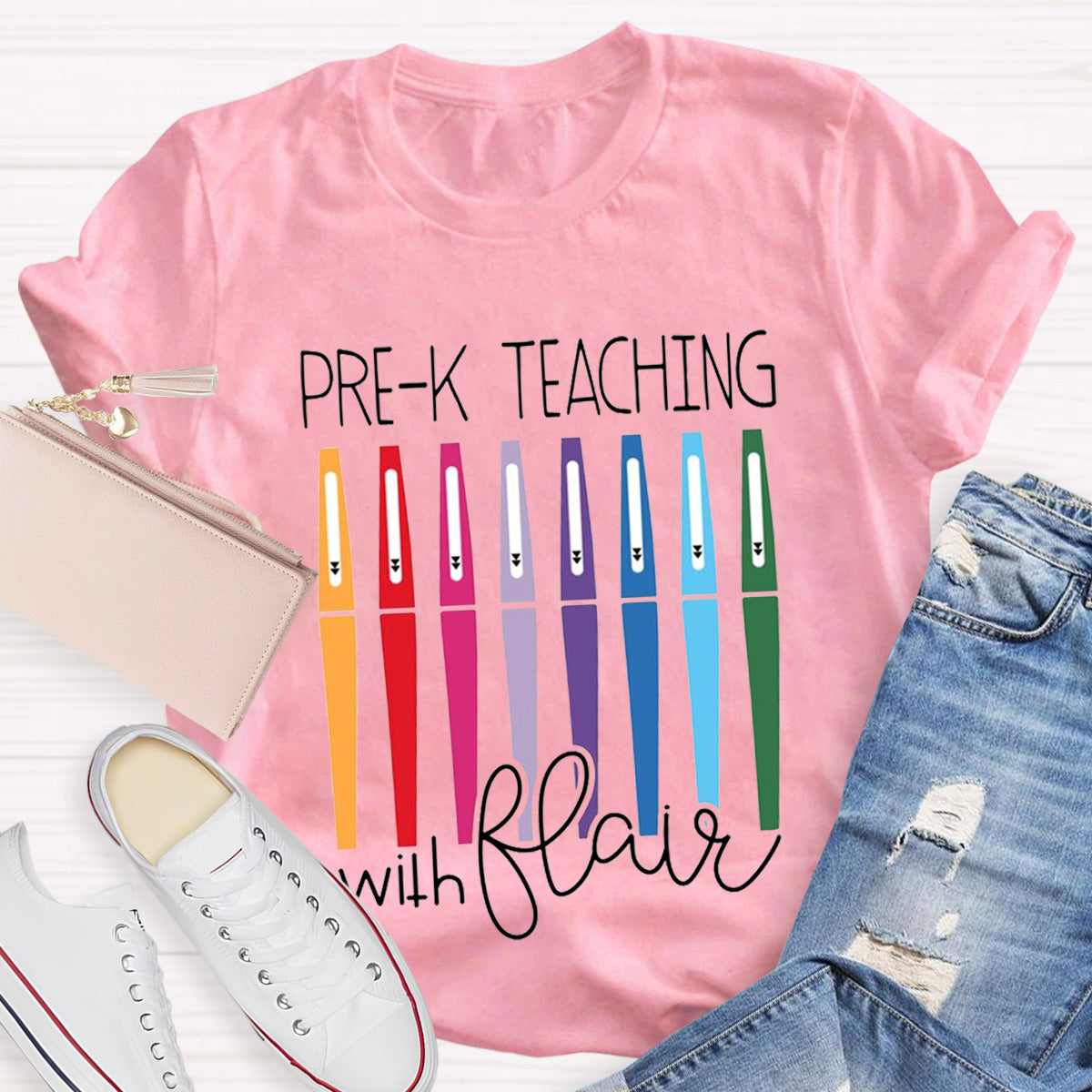 Personalize Grade Pre-k Teaching With Flair Teacher T-Shirt