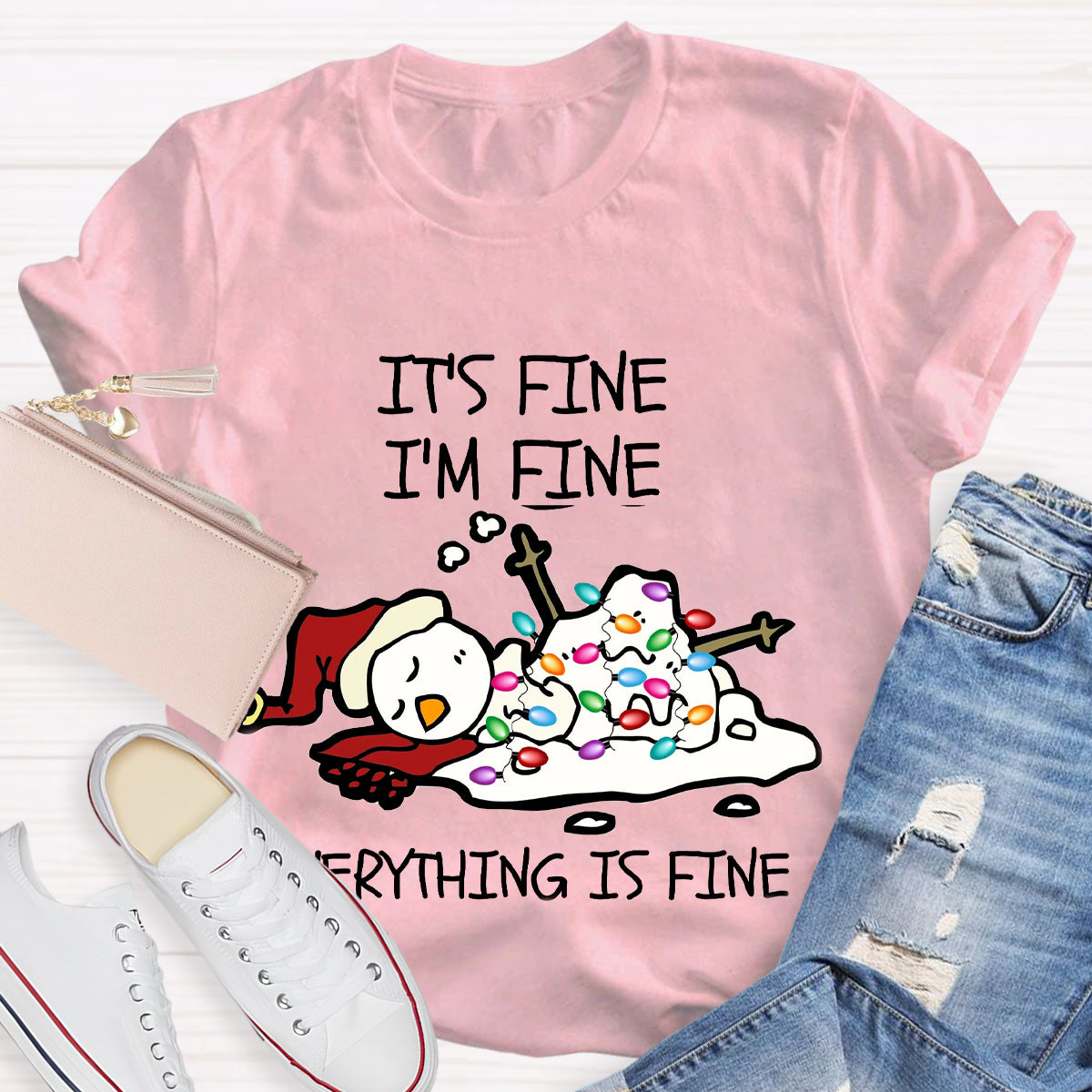 It's Fine I'm Fine Melting Snowman Teacher T-Shirt