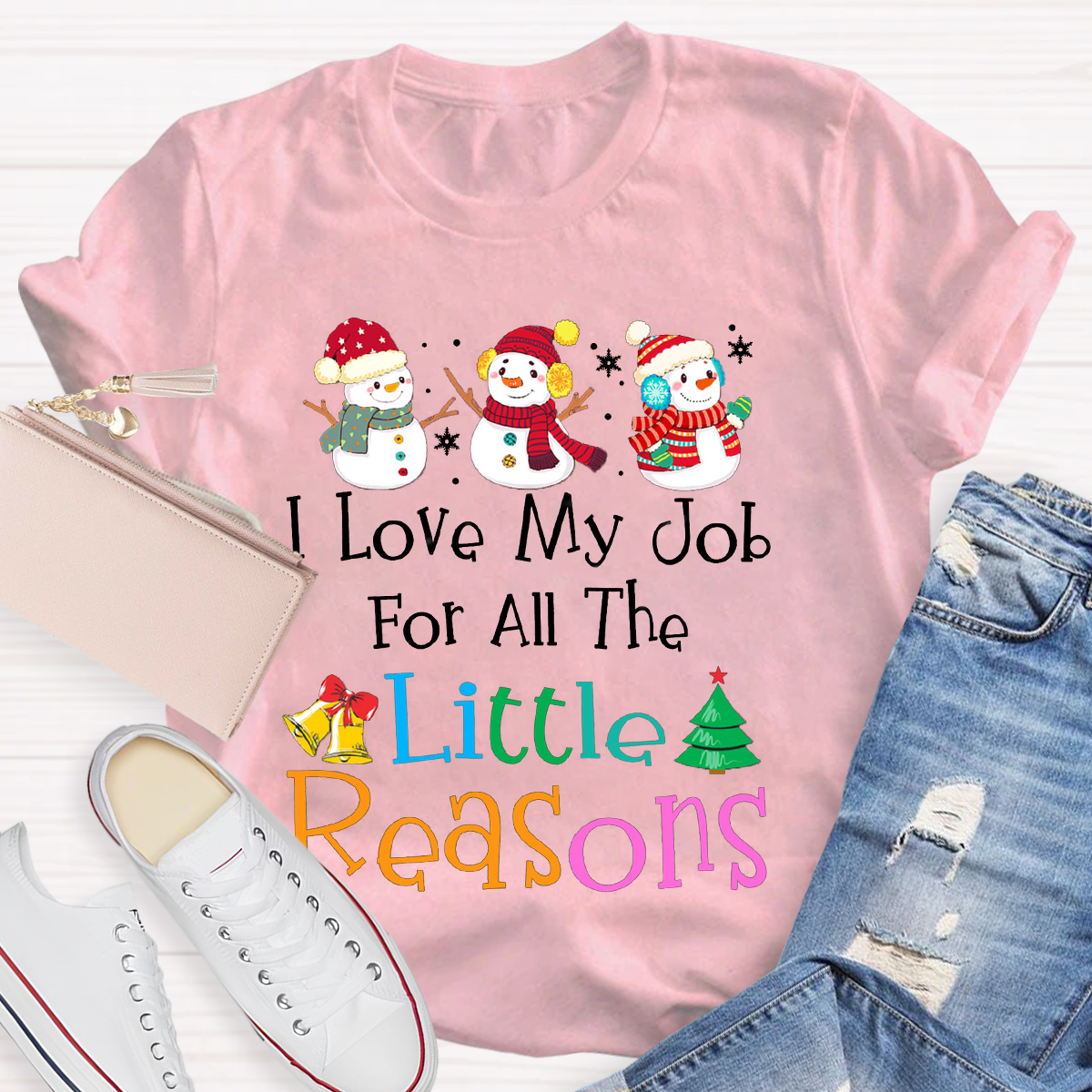 I Love My Job For Little Reasons Christmas Teacher T-Shirt