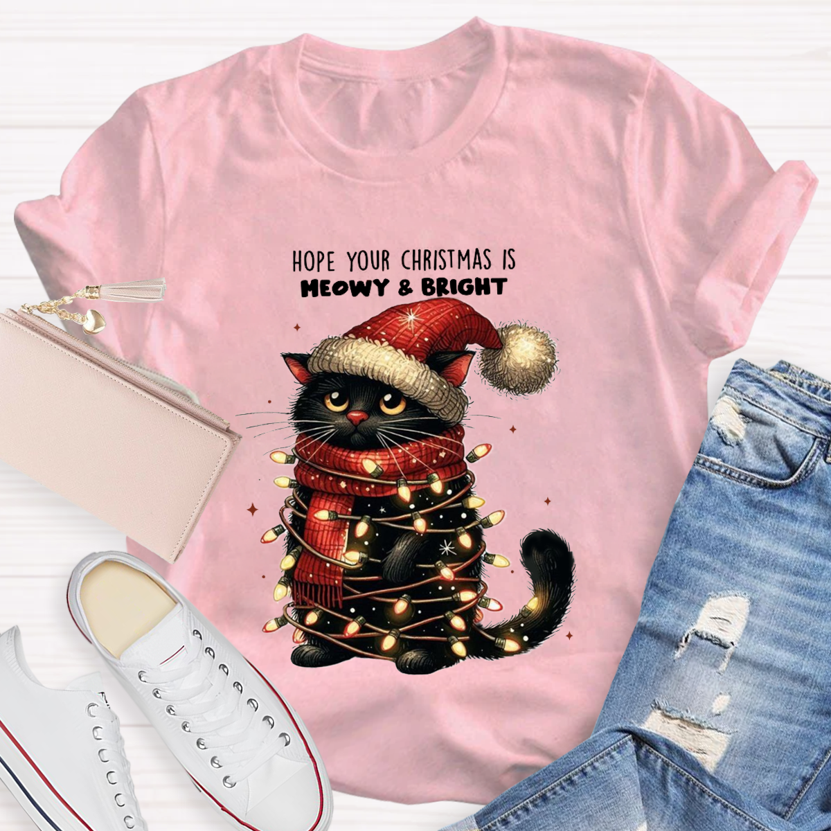 Hope Your Christmas Is Meowy And Bright Teacher T-Shirt