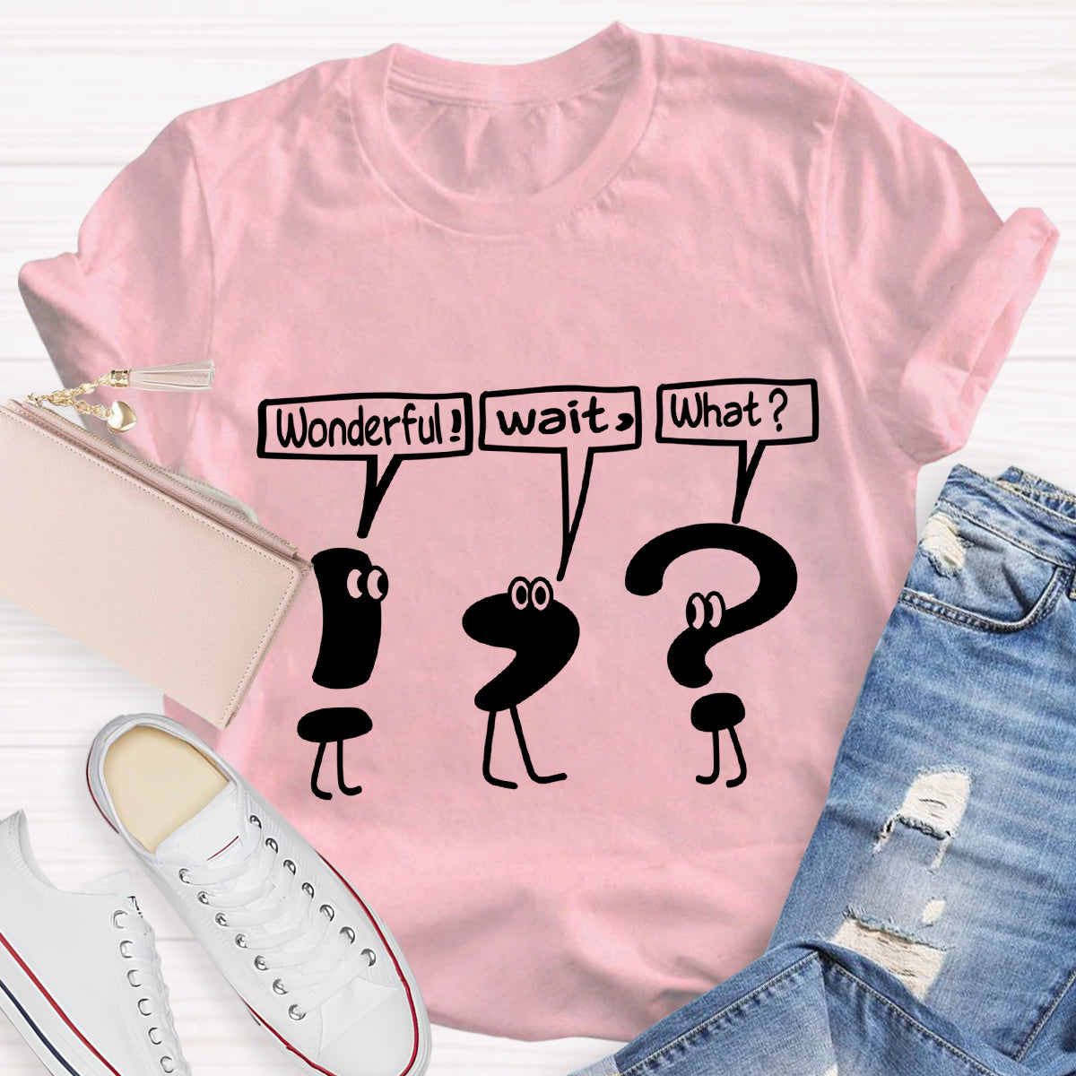 Funny Grammar Punctuation Wonderful Wait What T-Shirt