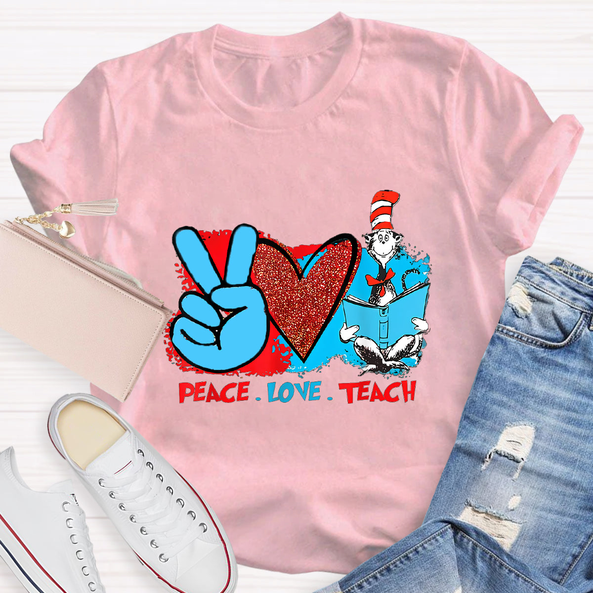 Peace Love Teach Children's Books T-Shirt