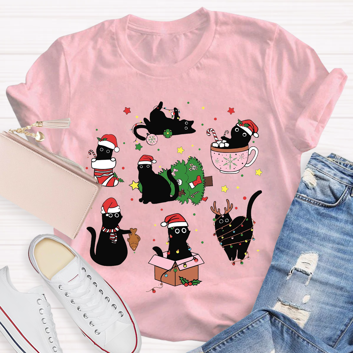 Christmas Funny Black Cat T-Shirt