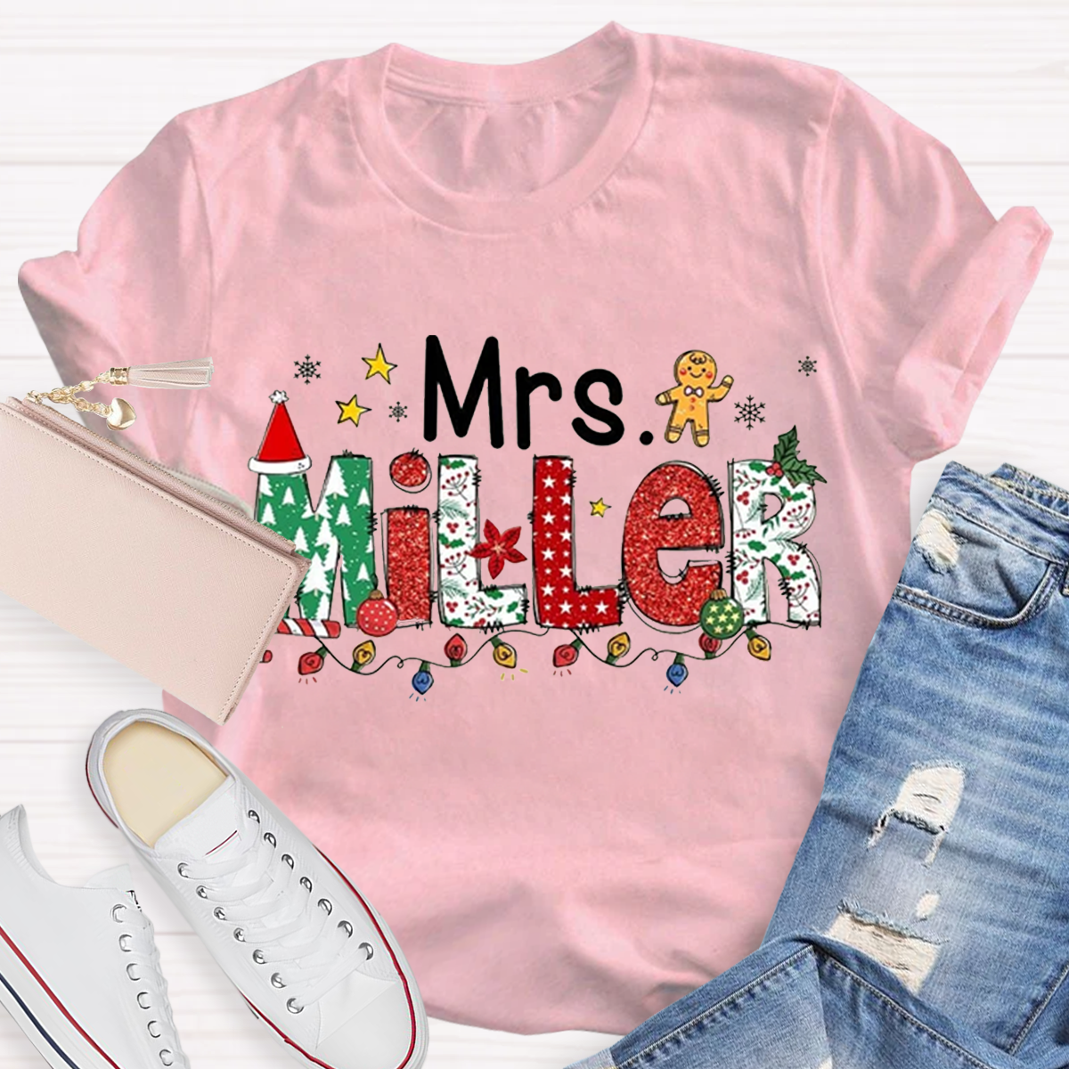 Personalized Name Christmas Teacher T-Shirt