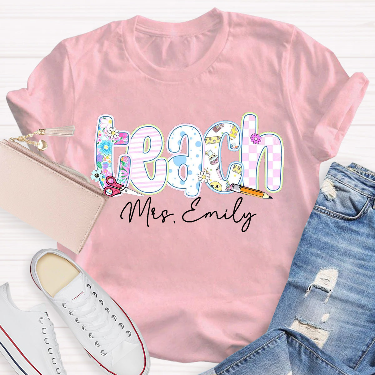 Personalized Name Floral Teacher Training Aid T-Shirt