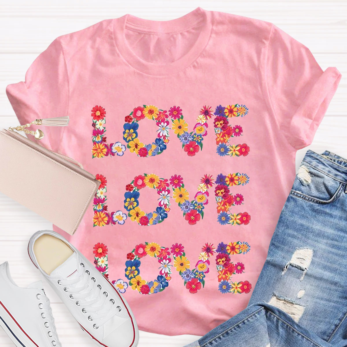 Flower Love Funny Design Teacher T-Shirt