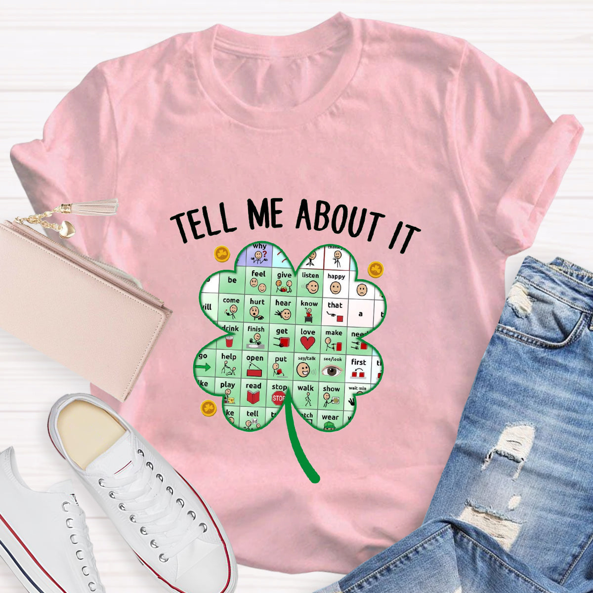 Tell Me About It Shamrock Teacher T-Shirt