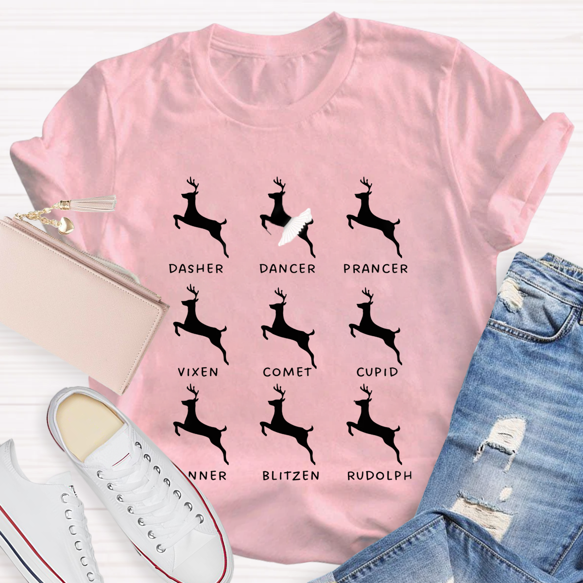 Dancing Reindeer Teacher T-Shirt