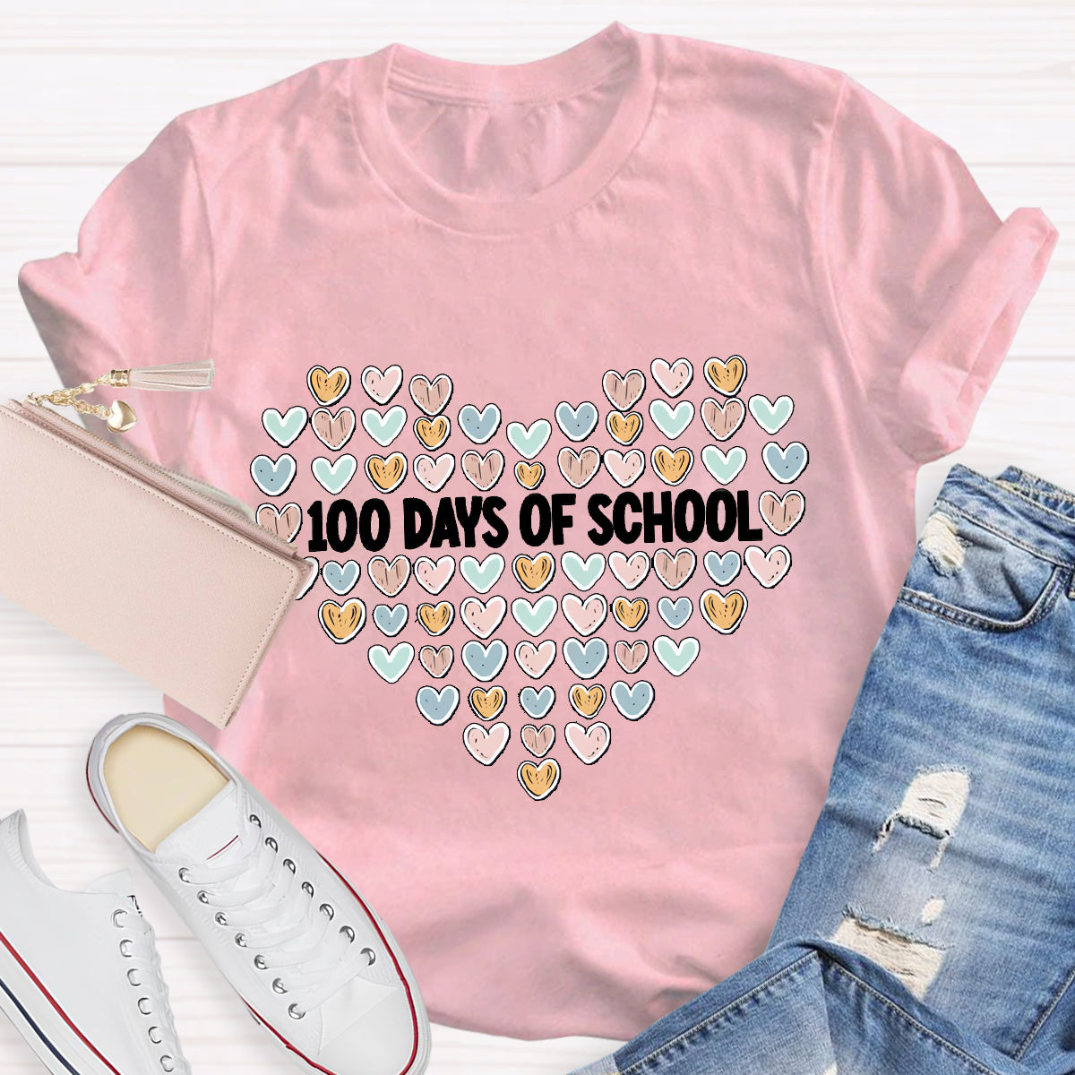 100 Days Of School Heart Teacher T-Shirt