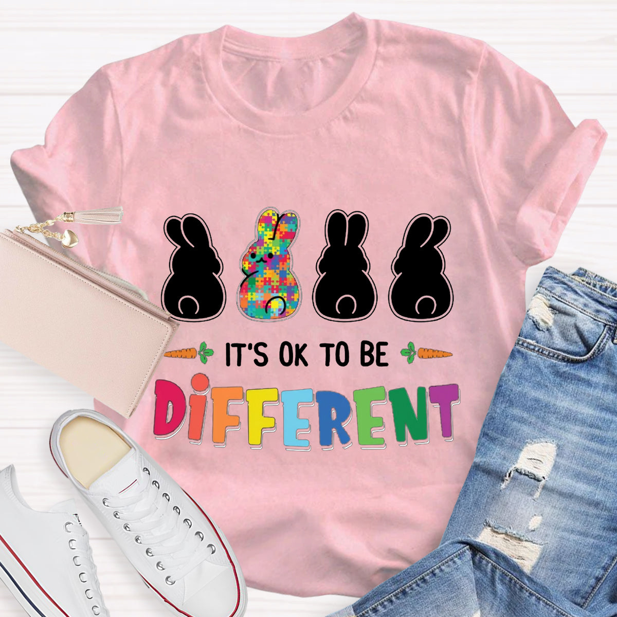 It's Ok To Be Different Bunny Rabbit Autism Awareness T-Shirt