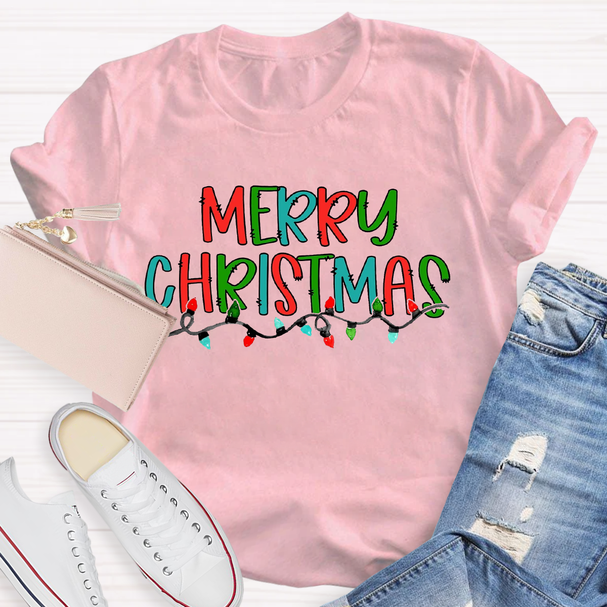 Merry Christmas Light Teacher T-Shirt